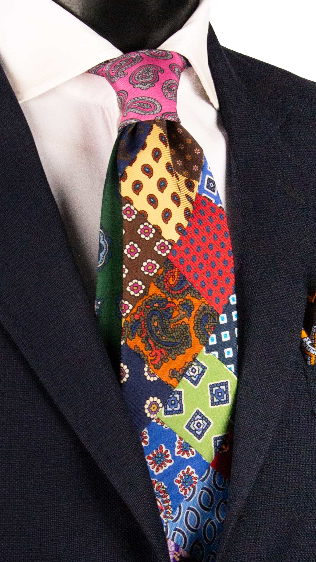 Cravatta Mosaico Vintage Patchwork di Seta Fantasia Multicolor PM1237 Made in Italy Graffeo Cravatte
