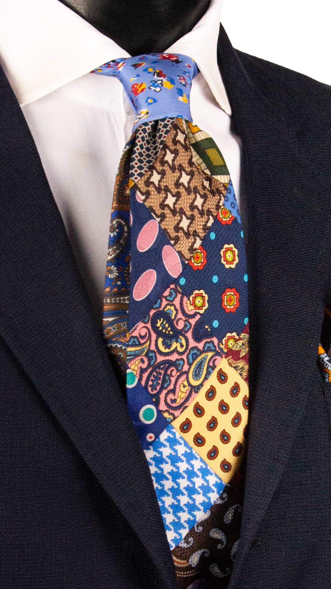 Cravatta Mosaico Vintage Patchwork di Seta Fantasia Multicolor PM1239 Made in Italy Graffeo Cravatte