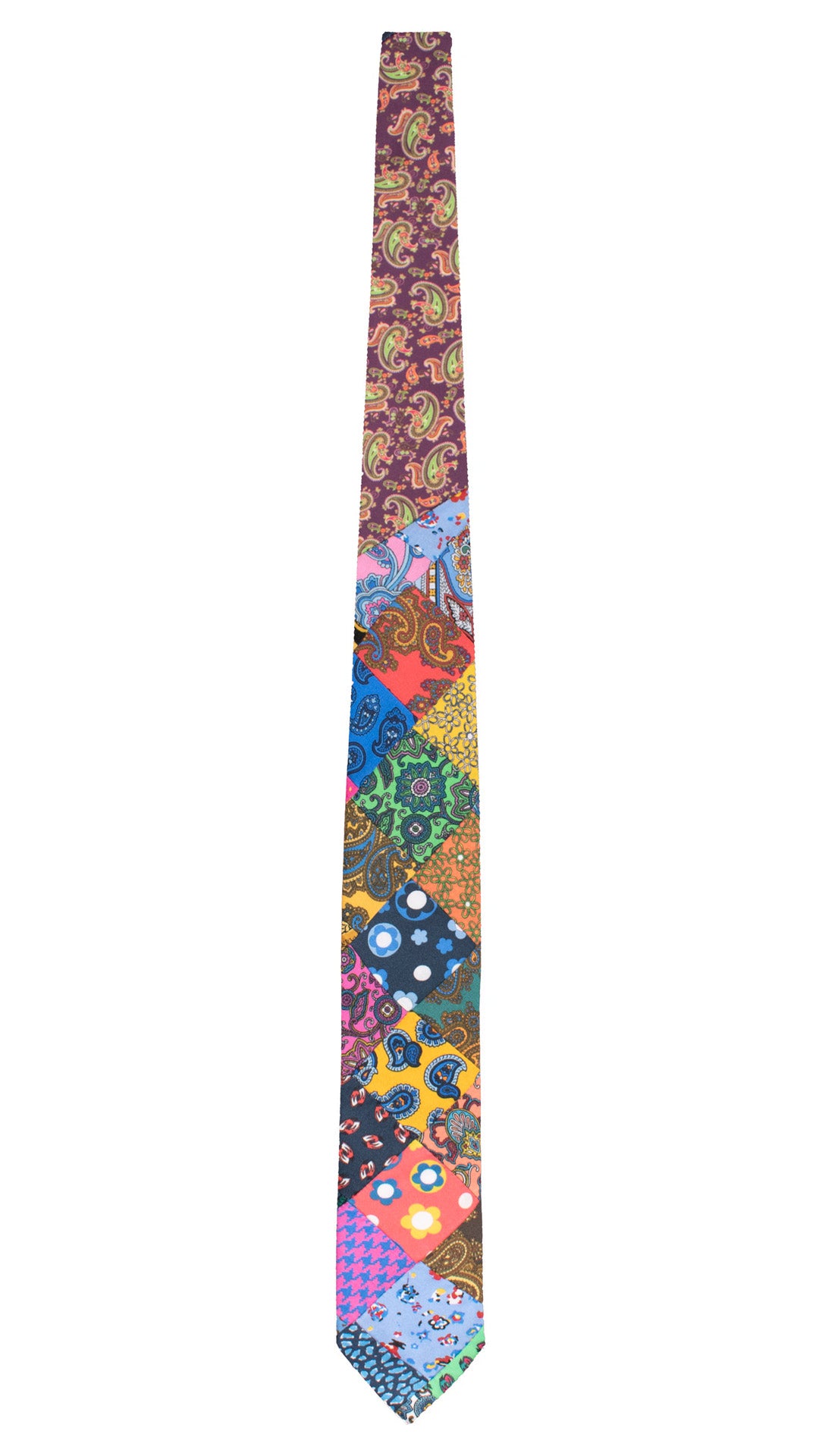 Cravatta Mosaico Vintage Patchwork di Seta Fantasia Multicolor PM1276 Made in Italy Graffeo Cravatte Intera
