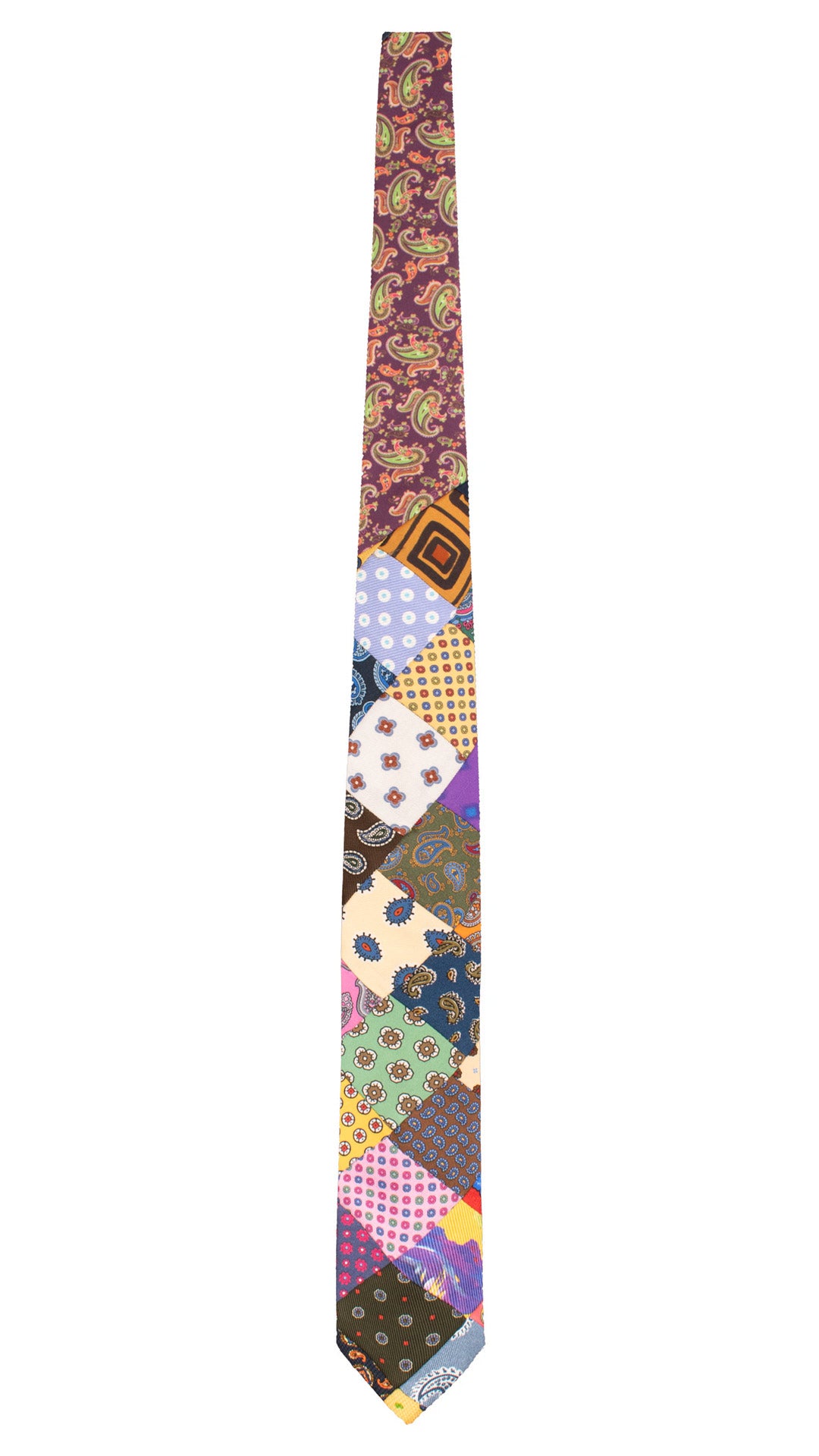 Cravatta Mosaico Vintage Patchwork di Seta Fantasia Multicolor PM1279 Made in Italy Graffeo Cravatte Intera