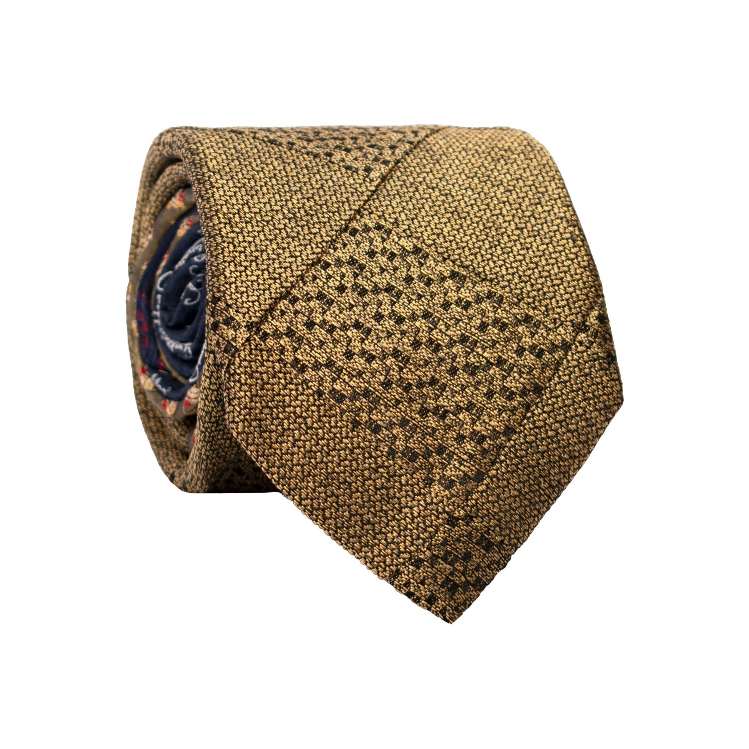 Cravatta Mosaico Vintage Patchwork di Seta Giallo Oro Fantasia Nera Rossa PM1159 Graffeo Cravatte Made in Italy Rotolo