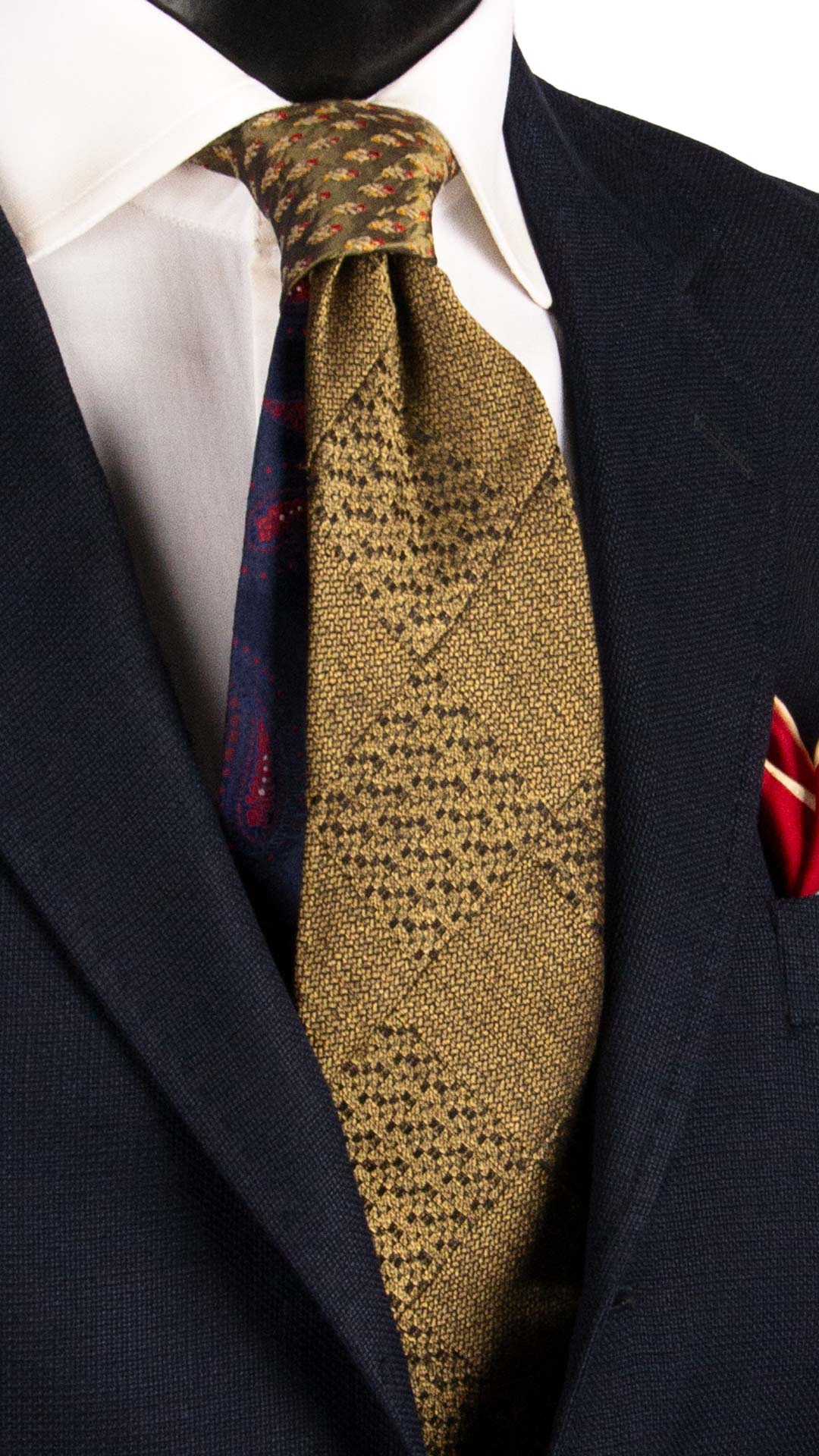 Cravatta Mosaico Vintage Patchwork di Seta Giallo Oro Fantasia Nera Rossa PM1159 Graffeo Cravatte Made in Italy