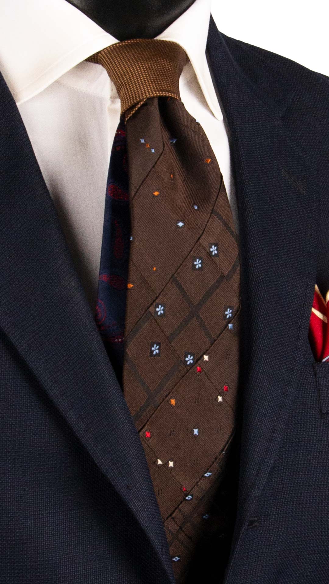 Cravatta Mosaico Vintage Patchwork di Seta Marrone Fantasia Multicolor PM1137 Graffeo Cravatte Made in Italy