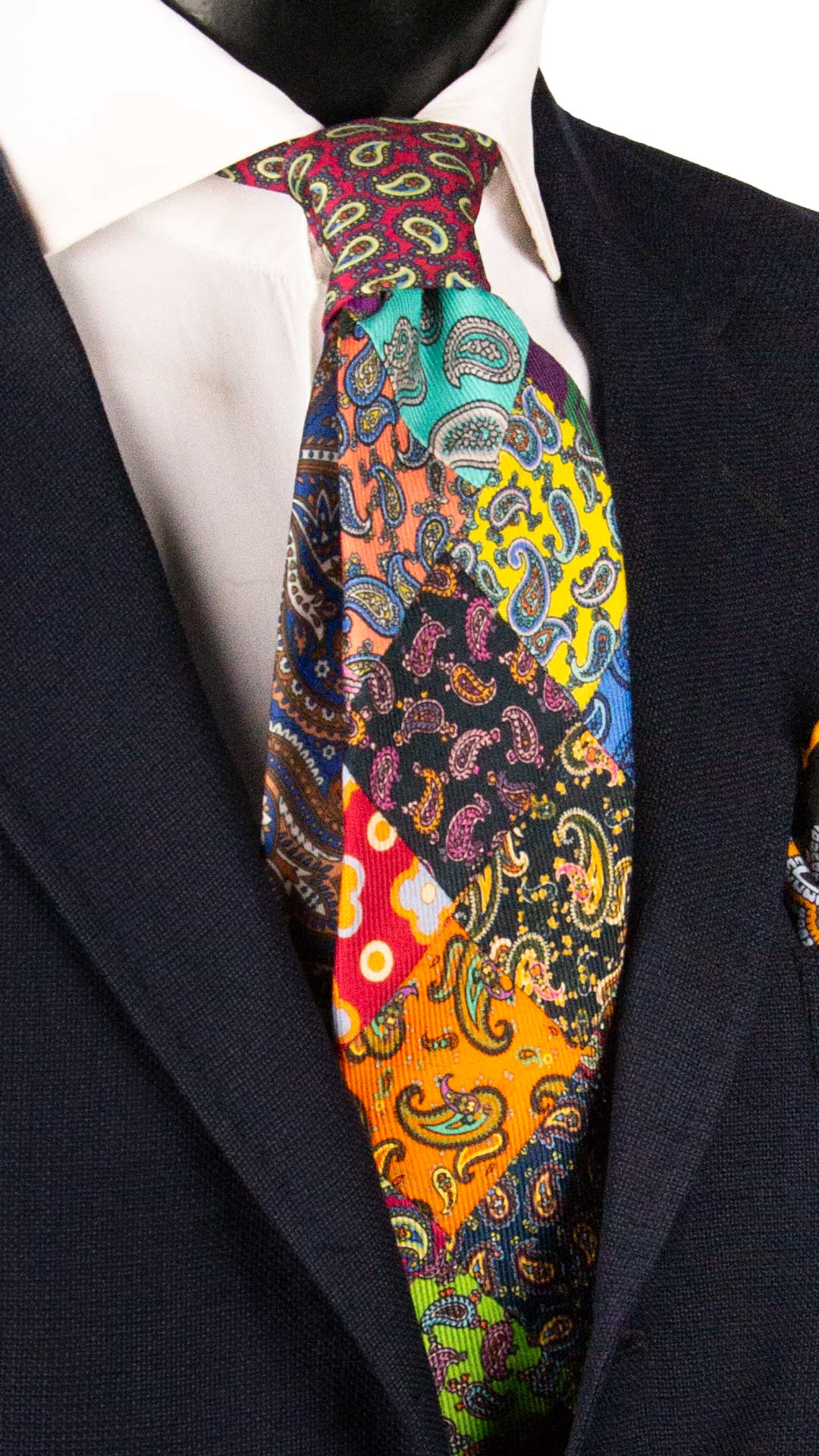 Cravatta Mosaico Vintage Patchwork di Seta Paisley Multicolor PM1199 Made in Italy Graffeo Cravatte