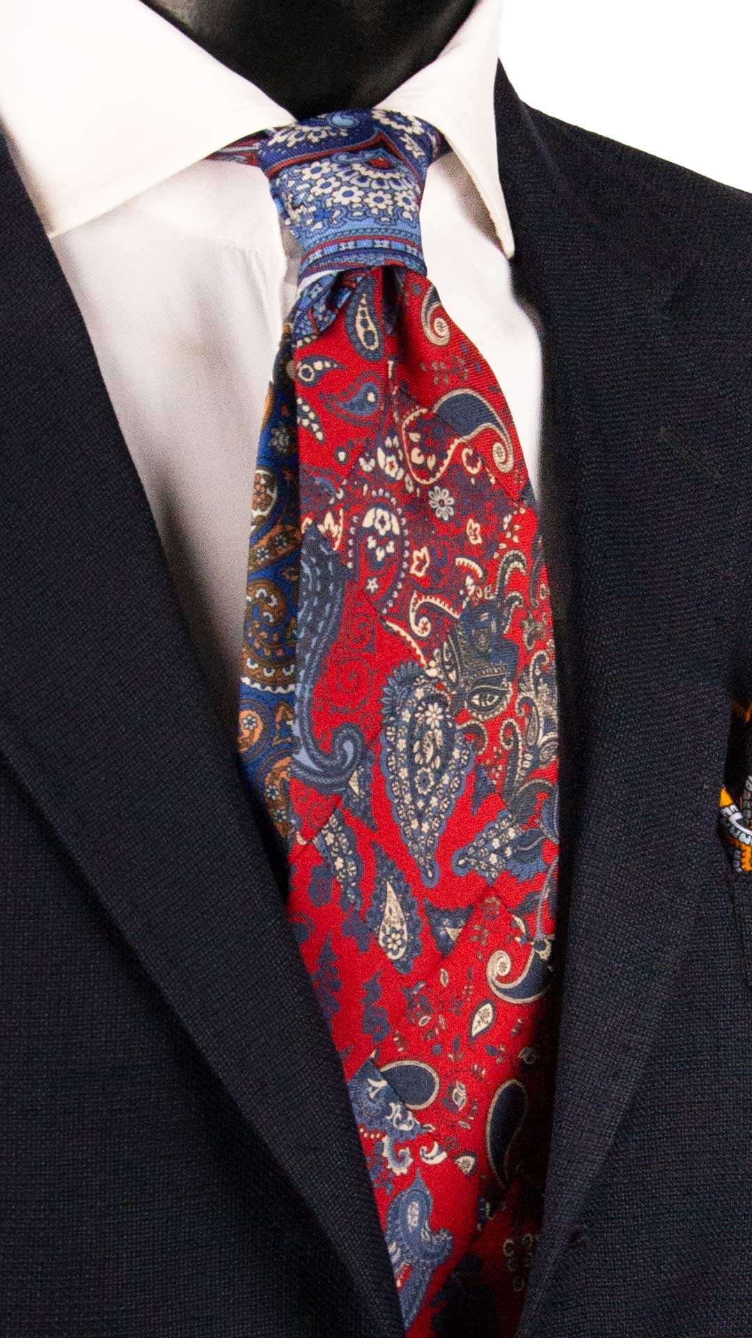 Cravatta Mosaico Vintage Patchwork di Seta Rossa Paisley Bianco Blu PM1228 Made in Italy Graffeo Cravatte