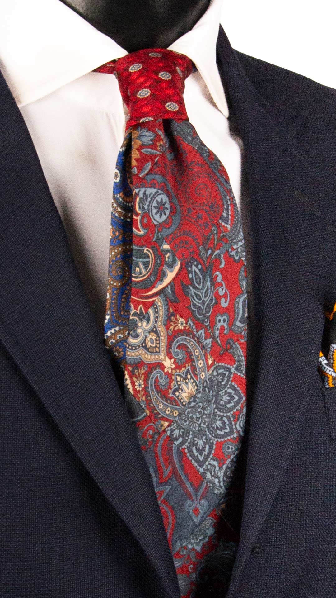 Cravatta Mosaico Vintage Patchwork di Seta Rosso Bordeaux Paisley Ceruleo Beige PM1227 Made in Italy Graffeo Cravatte