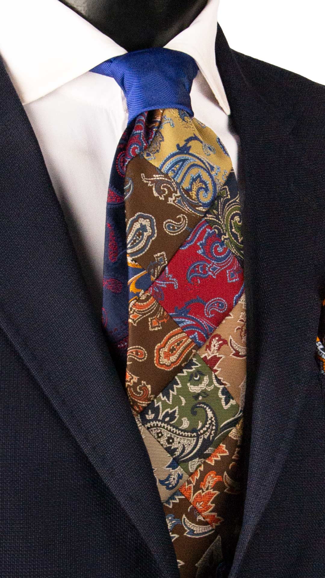 Cravatta Mosaico Vintage Patchwork di Seta Tessuto Grezzo Inglese Paisley Multicolor PM1206 Made in Italy Graffeo Cravatte