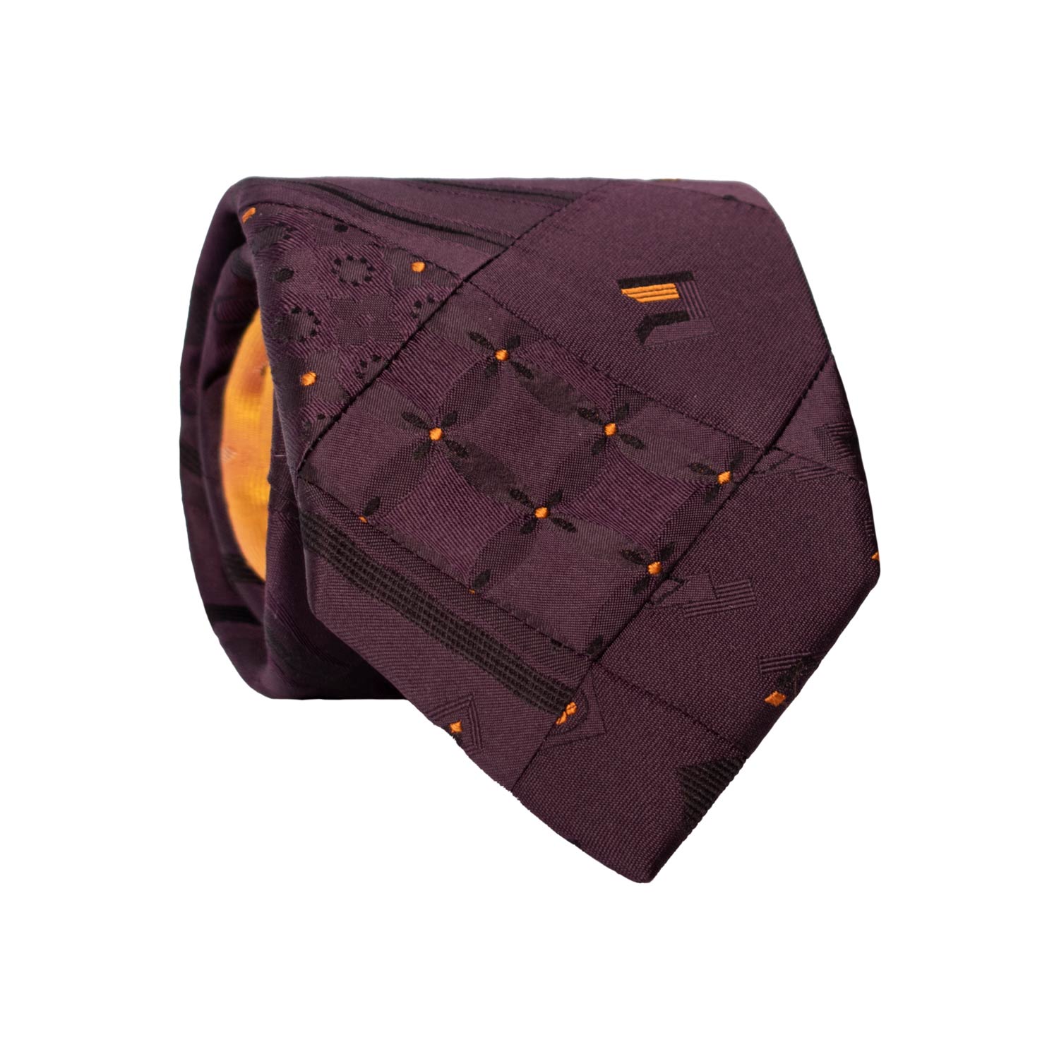 Cravatta Mosaico Vintage Patchwork di Seta Viola Fantasia Arancione PM1145 Graffeo Cravatte Made in Italy Rotolo