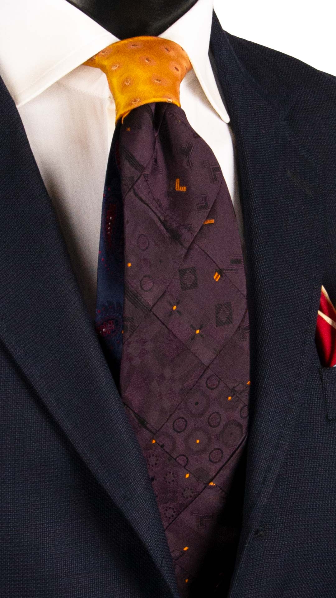 Cravatta Mosaico Vintage Patchwork di Seta Viola Fantasia Arancione PM1145 Graffeo Cravatte Made in Italy