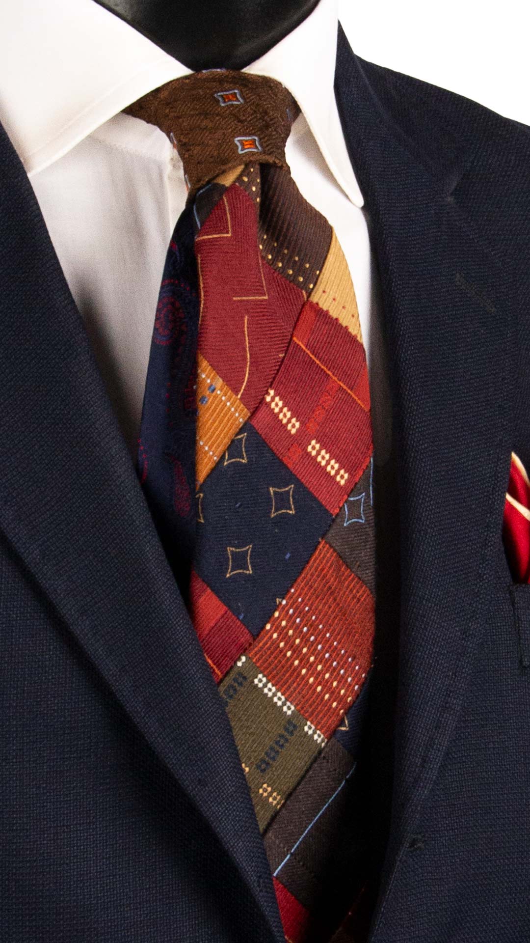 Cravatta Mosaico Vintage Patchwork in Lana Seta Fantasia Multicolor PM1157 Graffeo Cravatte Made in Italy