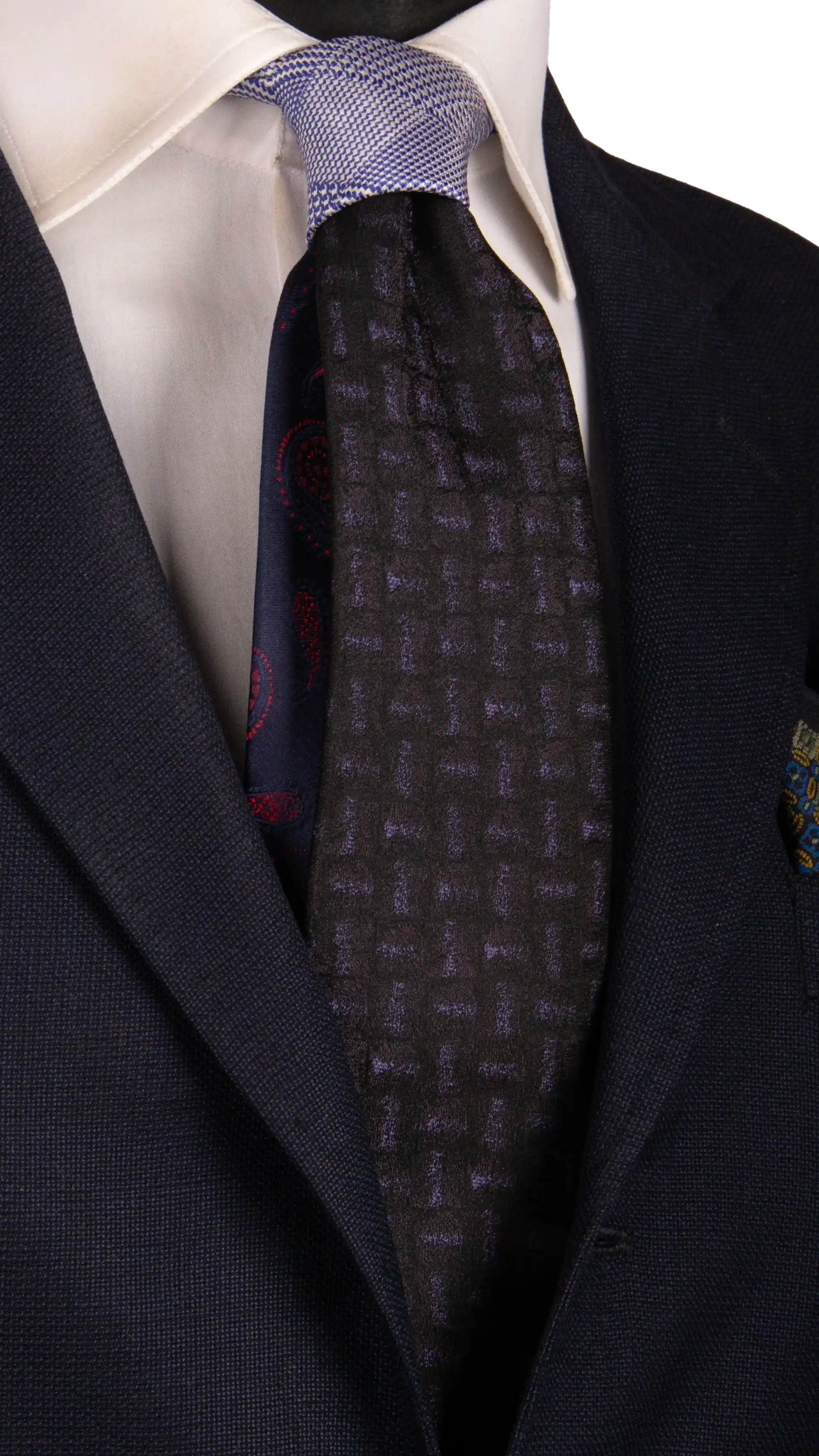Cravatta Nera Fantasia Viola Nodo in Contrasto Principe di Galles Viola Bianco Made in Italy Graffeo Cravatte