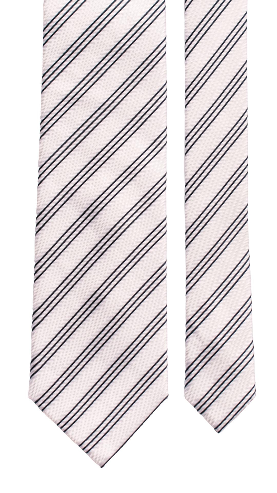 Cravatta Regimental da Cerimonia di Seta Bianco Perla con Righe Blu CY7012 Pala