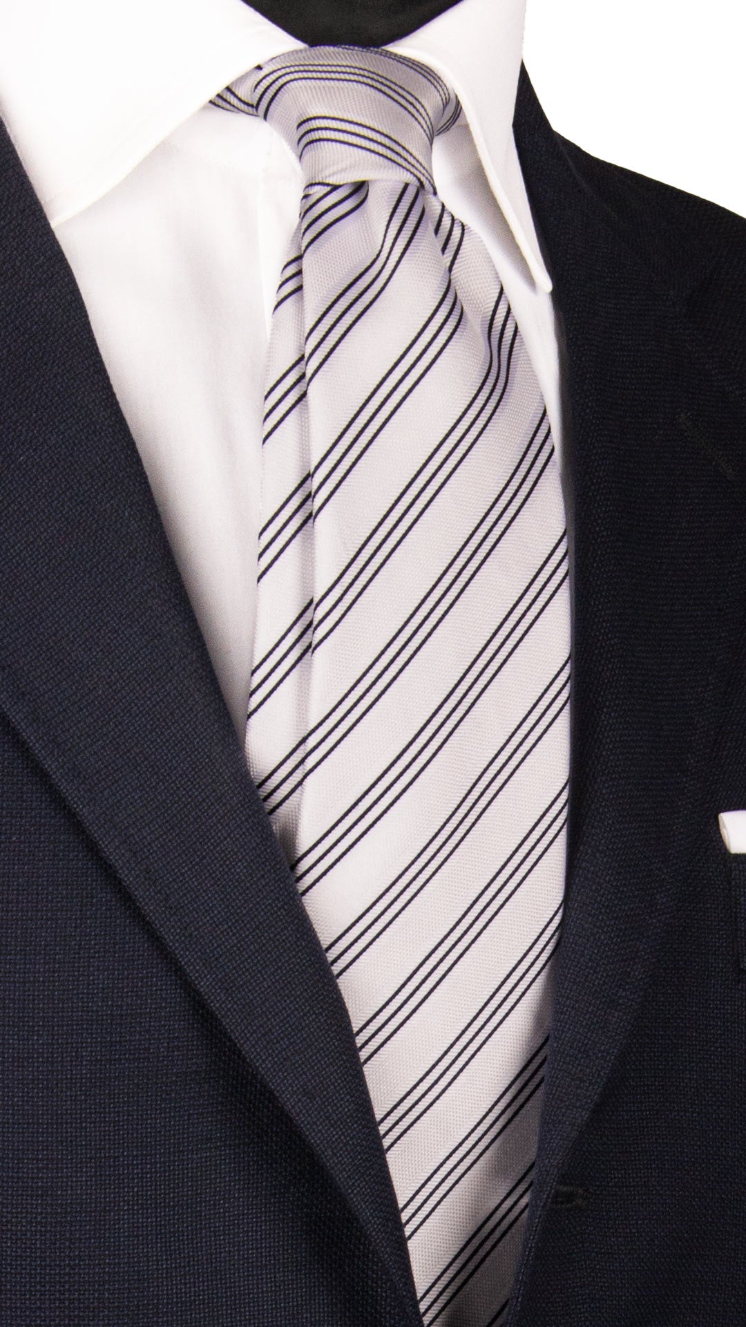 Cravatta Regimental da Cerimonia di Seta Bianco Perla con Righe Blu CY7012 Made in Italy Graffeo Cravatte