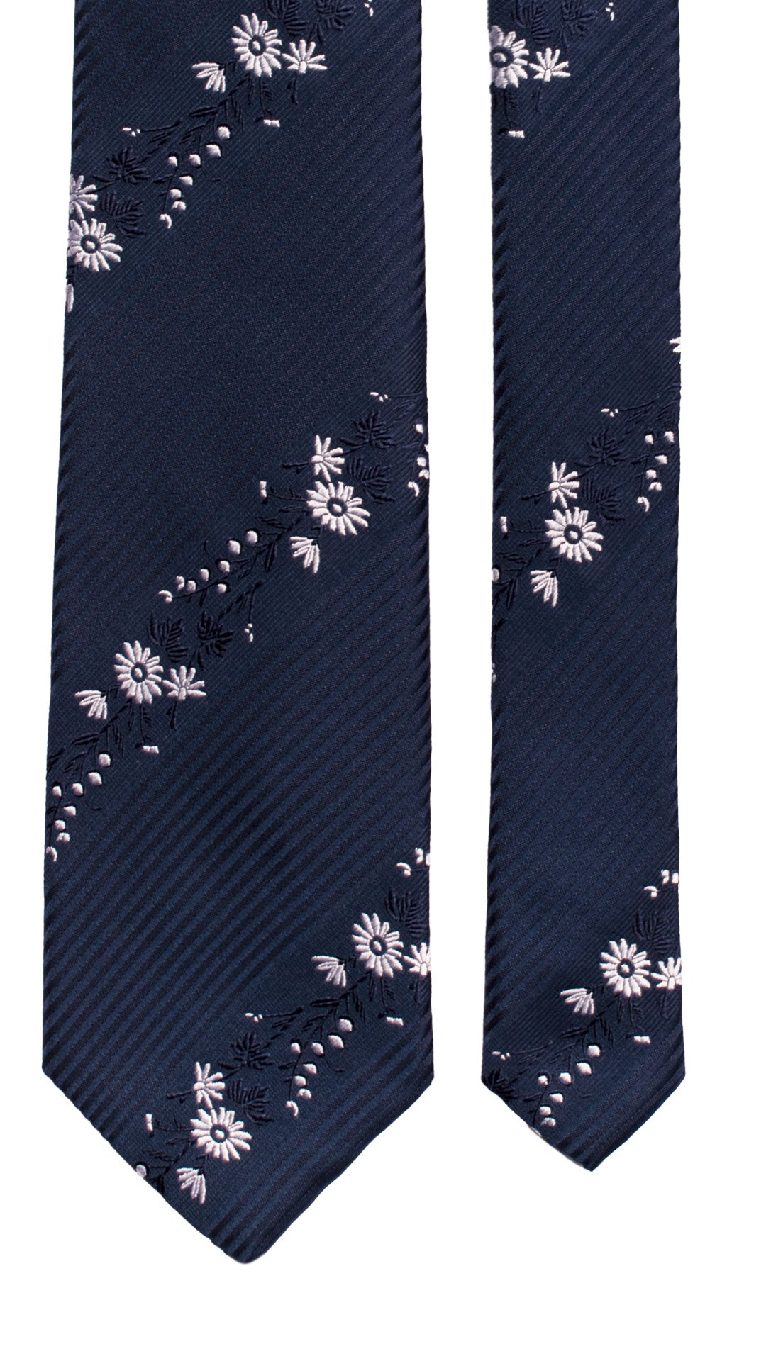 Cravatta Regimental da Cerimonia di Seta Blu a Fiori Grigio Argento CY7019 Pala