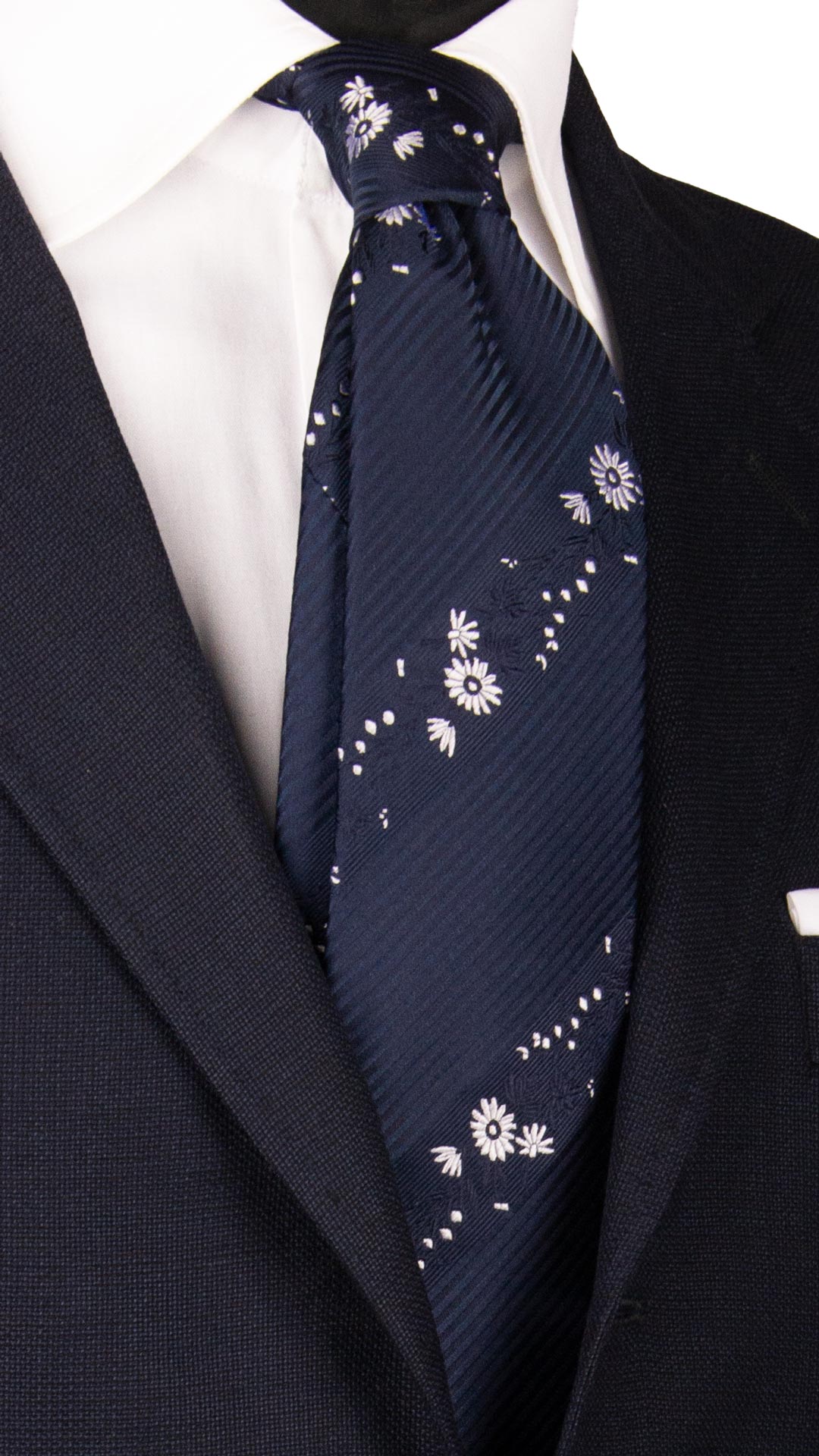 Cravatta Regimental da Cerimonia di Seta Blu a Fiori Grigio Argento CY7019 Made in Italy Graffeo Cravatte