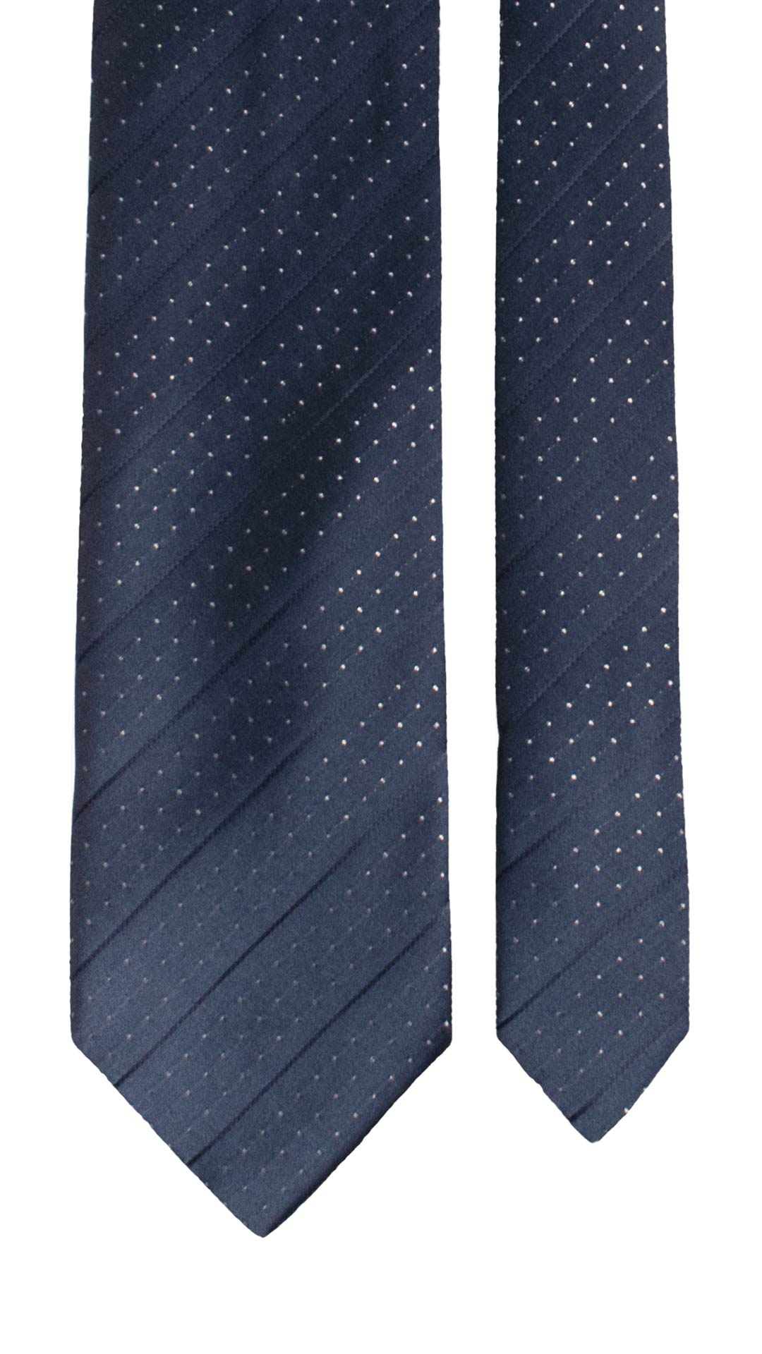 Cravatta Regimental da Cerimonia di Seta Blu con Righe Grigio Argento Lurex CY1598 Graffeo Cravatte Made in Italy Pala