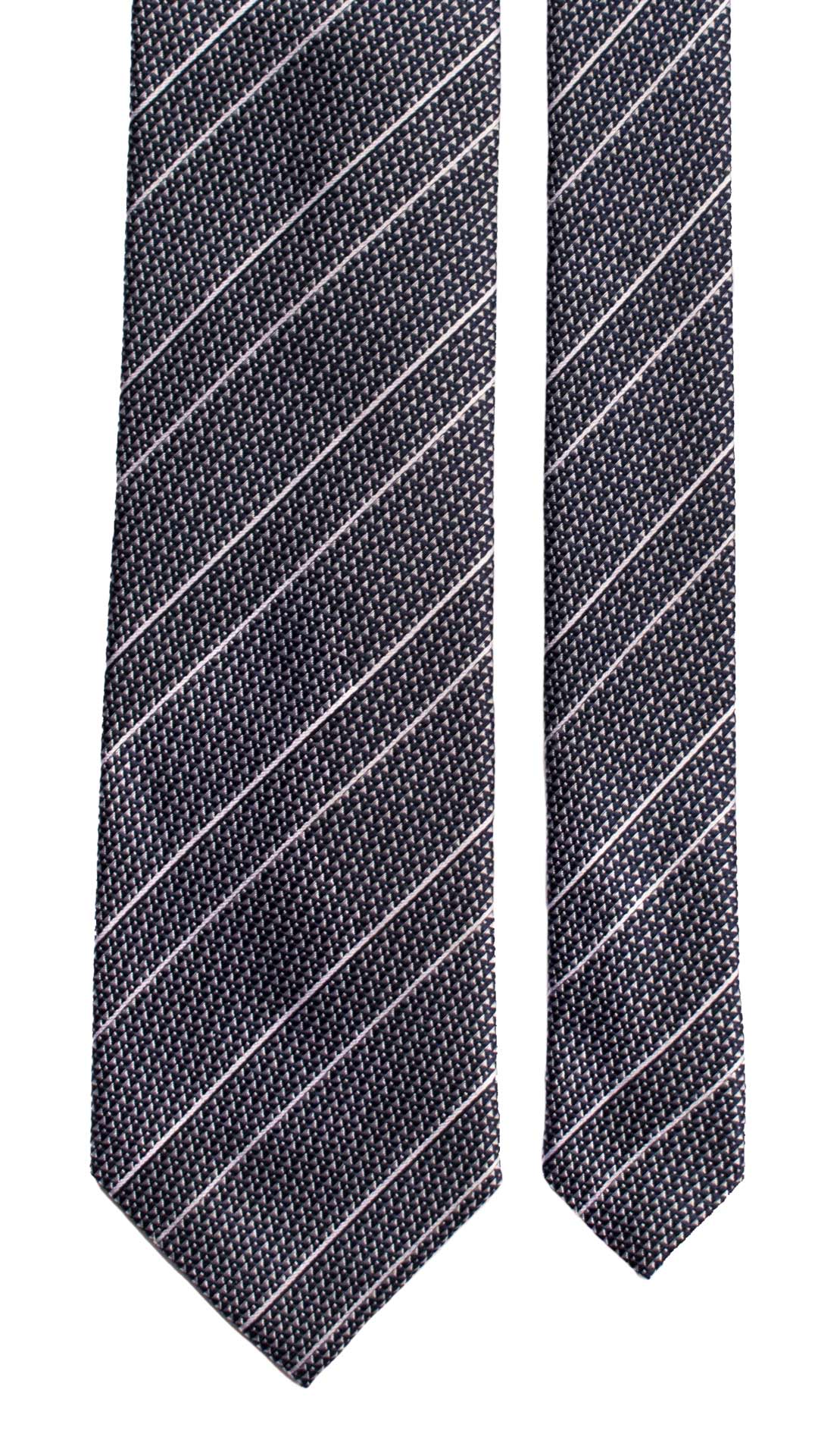 Cravatta Regimental da Cerimonia di Seta Fantasia Blu Grigio Argento CY7017 Pala