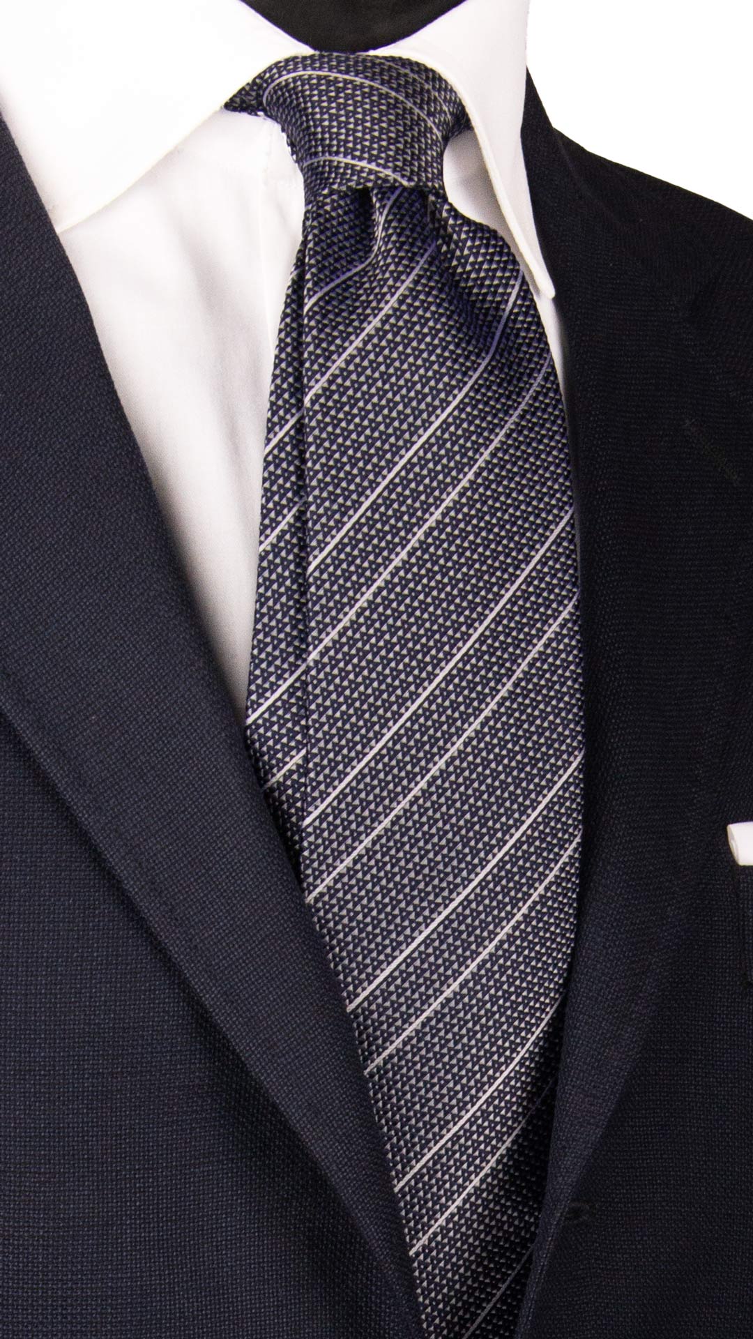 Cravatta Regimental da Cerimonia di Seta Fantasia Blu Grigio Argento CY7017 Made in Italy Graffeo Cravatte