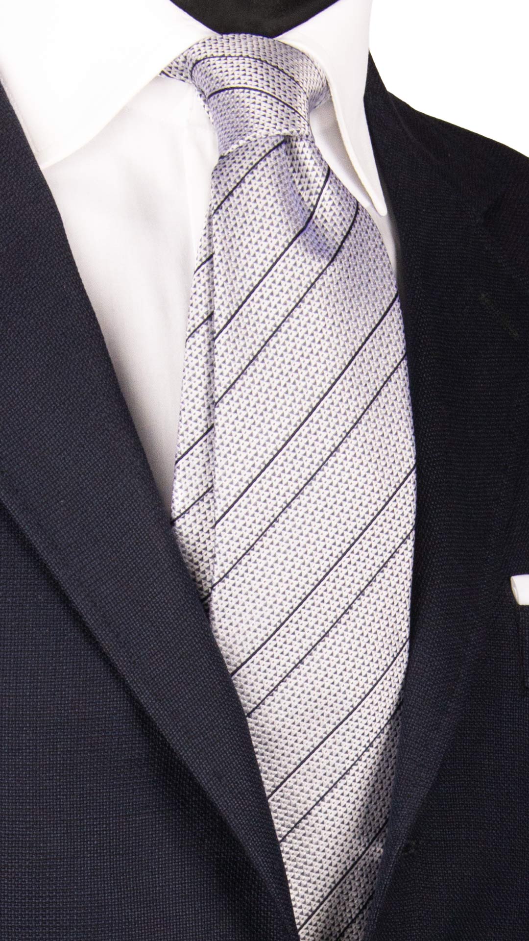 Cravatta Regimental da Cerimonia di Seta Fantasia Grigio Argento Blu CY7018 Made in Italy Graffeo Cravatte