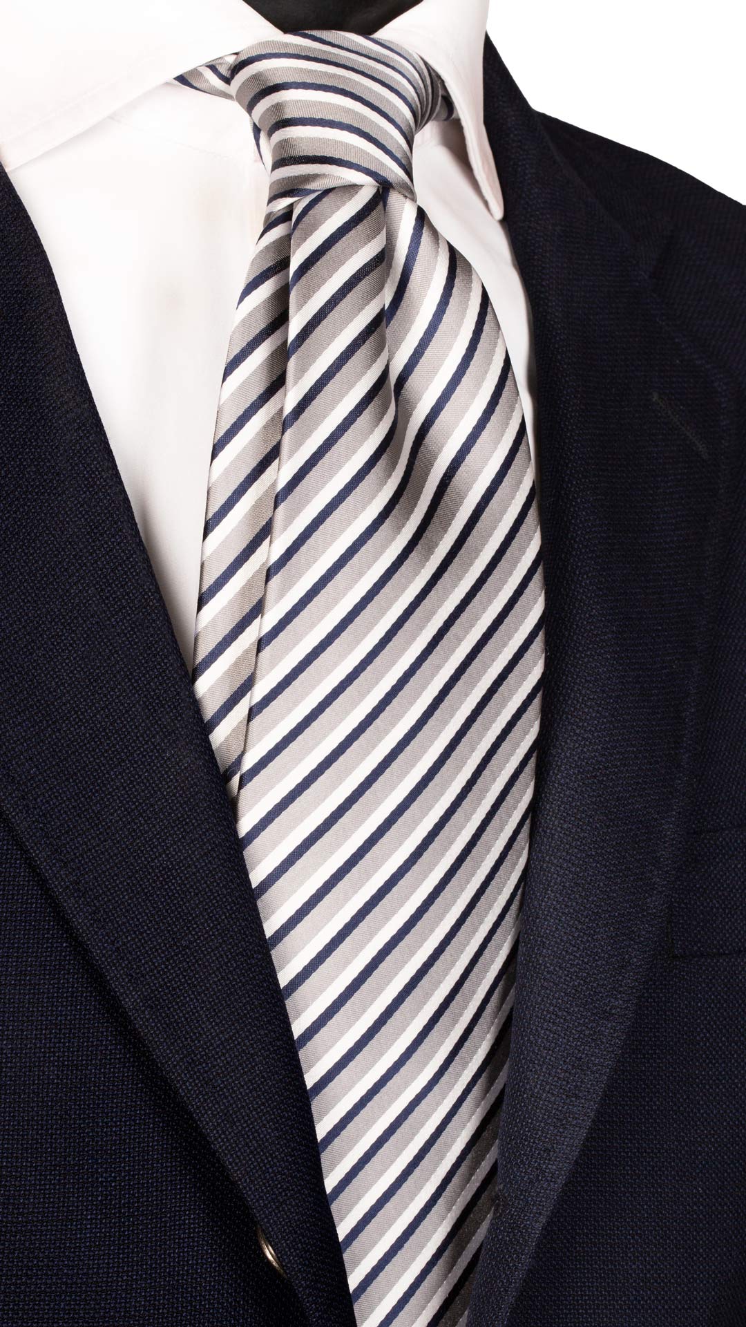 Cravatta Regimental da Cerimonia di Seta Grigia Blu Bianca Made in Italy Graffeo Cravatte