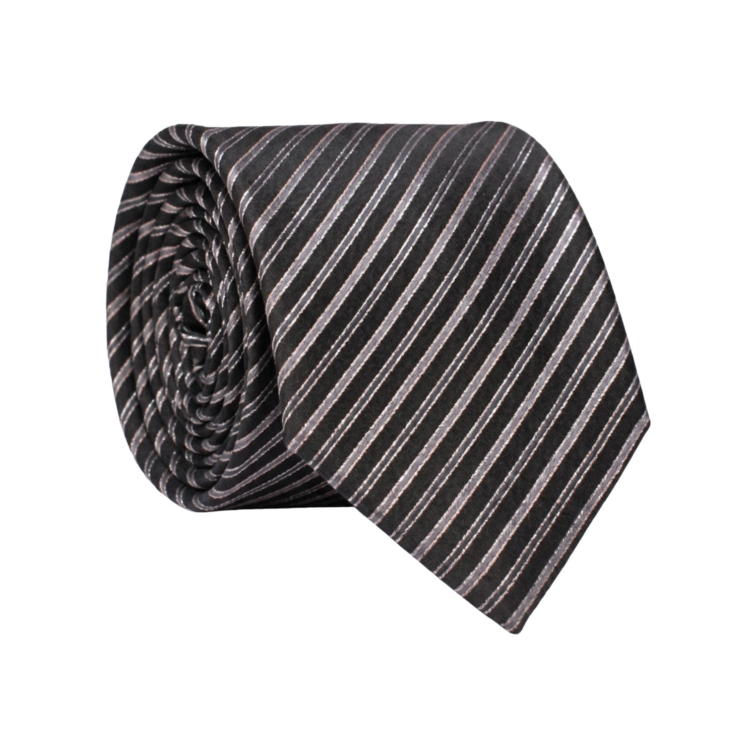 Cravatta Regimental da Cerimonia di Seta Nera con Righe Grigio Lurex CY1591 Graffeo Cravatte Made in Italy Rotolo