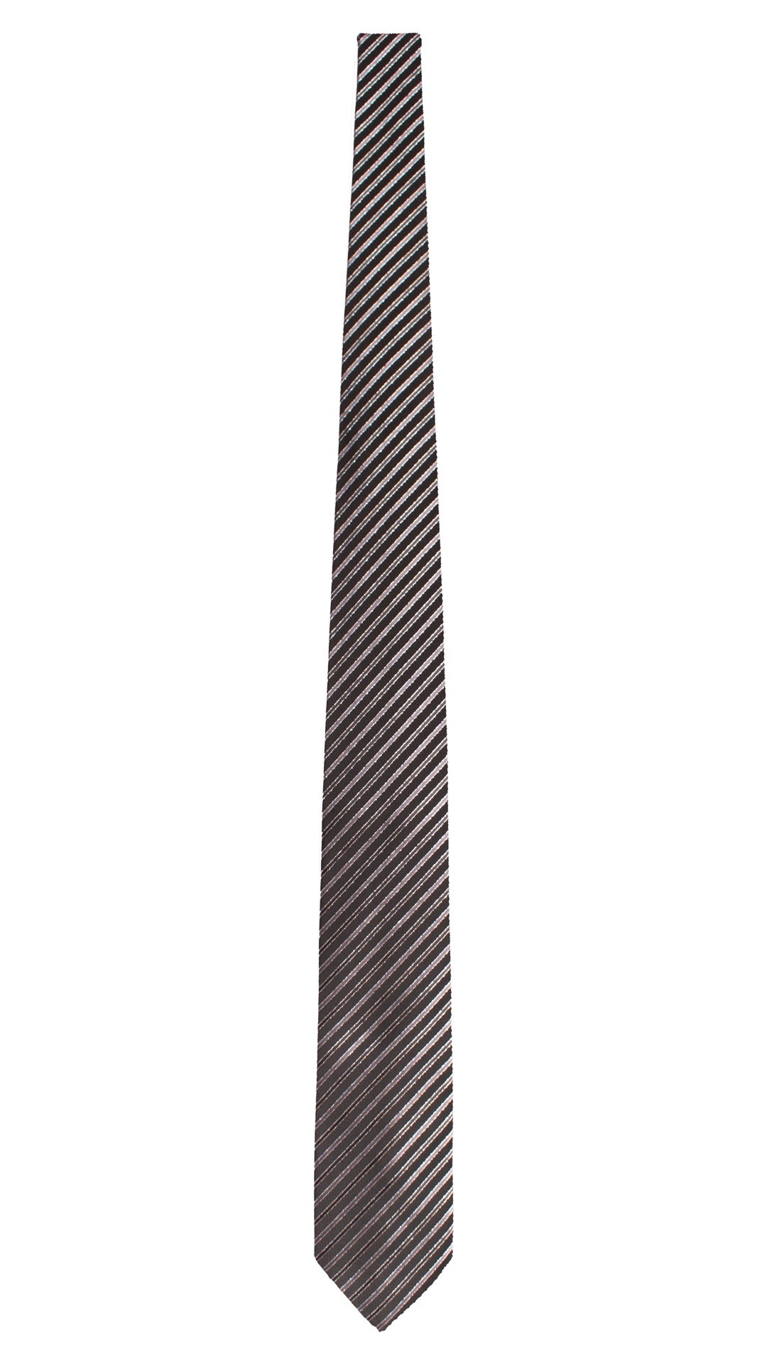 Cravatta Regimental da Cerimonia di Seta Nera con Righe Grigio Lurex CY1591 Graffeo Cravatte Made in Italy Intera