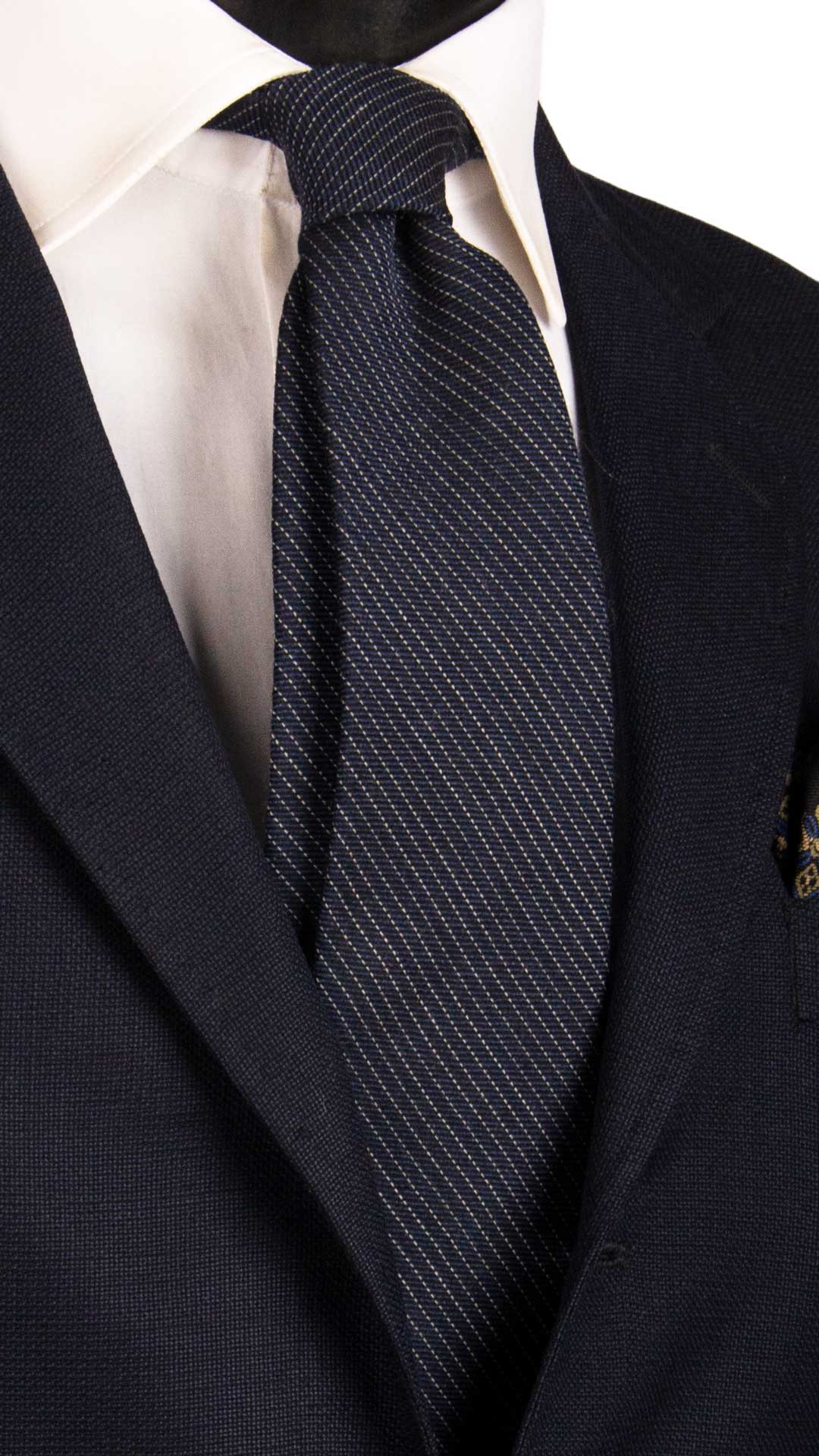 Cravatta Regimental di Lana Blu a Righe Bianche Made in Italy Graffeo Cravatte