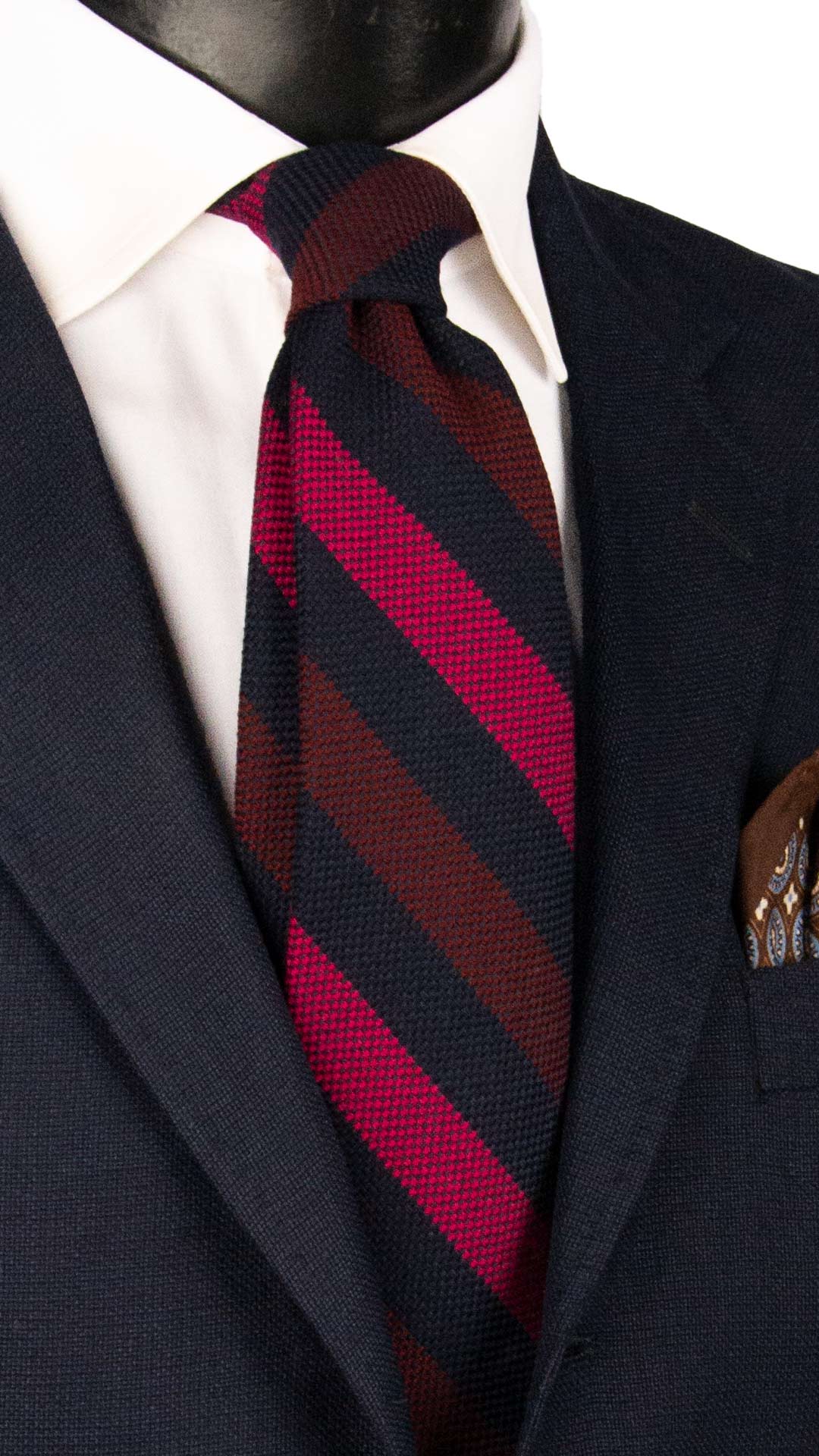 Cravatta Regimental di Lana Blu con Righe Bordeaux Fucsia L1320 Made in Italy Graffeo Cravatte