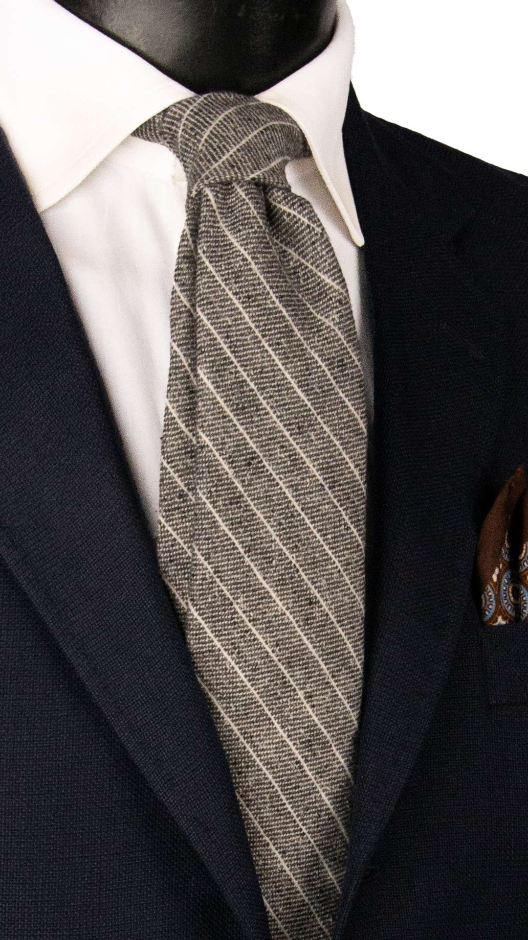 Cravatta Regimental di Lana Grigia con Righe Bianche Effetto Tweed L1315 Made in Italy Graffeo Cravatte
