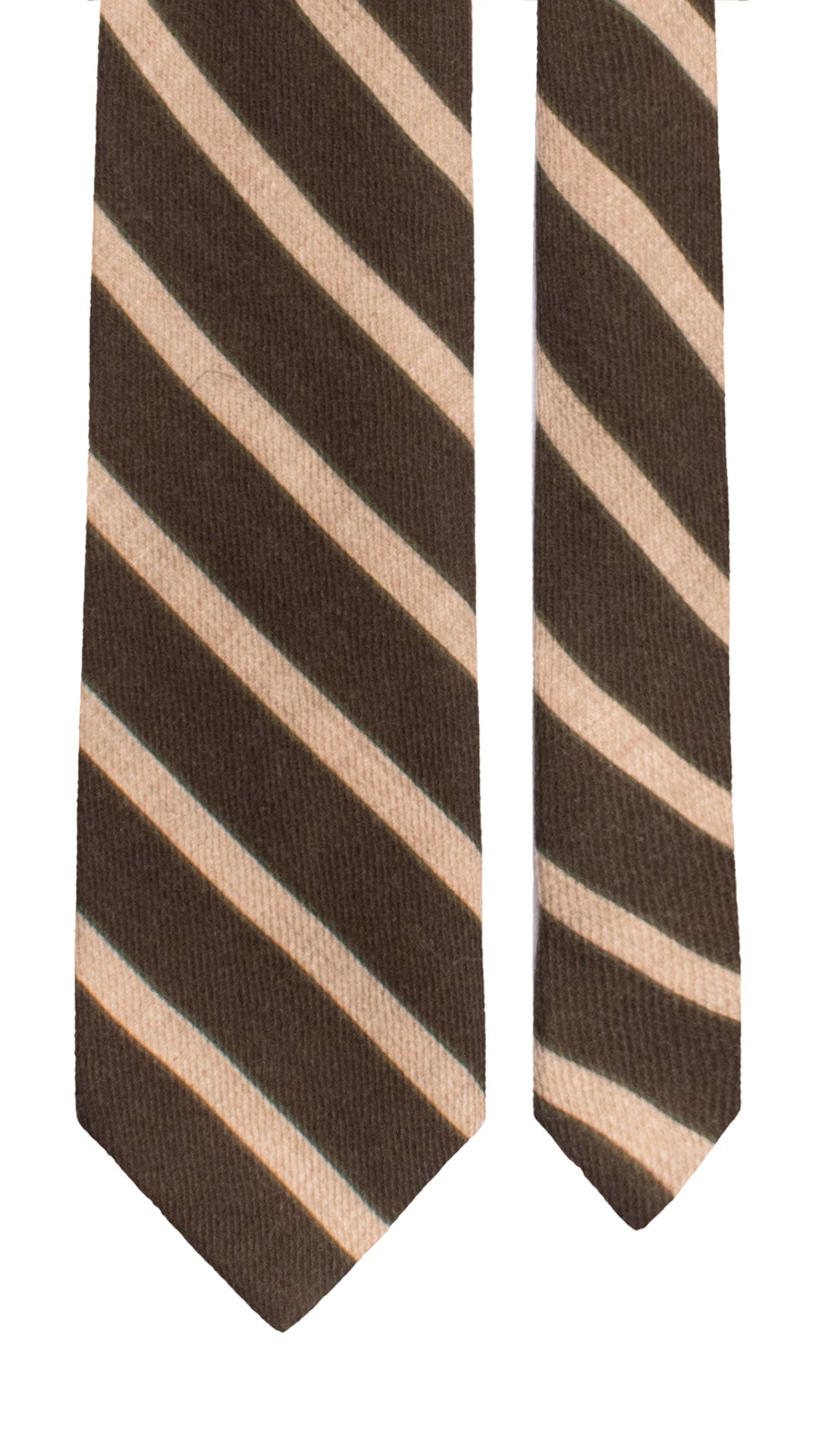 Cravatta Regimental di Lana Marrone con Righe Beige Verdi L1309 Made in Italy Graffeo Cravatte Pala