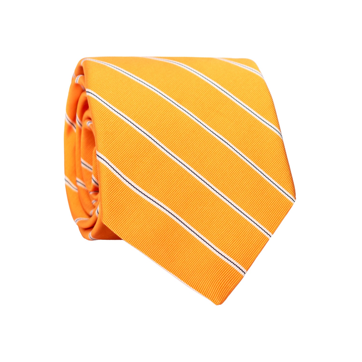 Cravatta Regimental di Seta Arancione con Righe Bianche Blu 7326 Rotolo