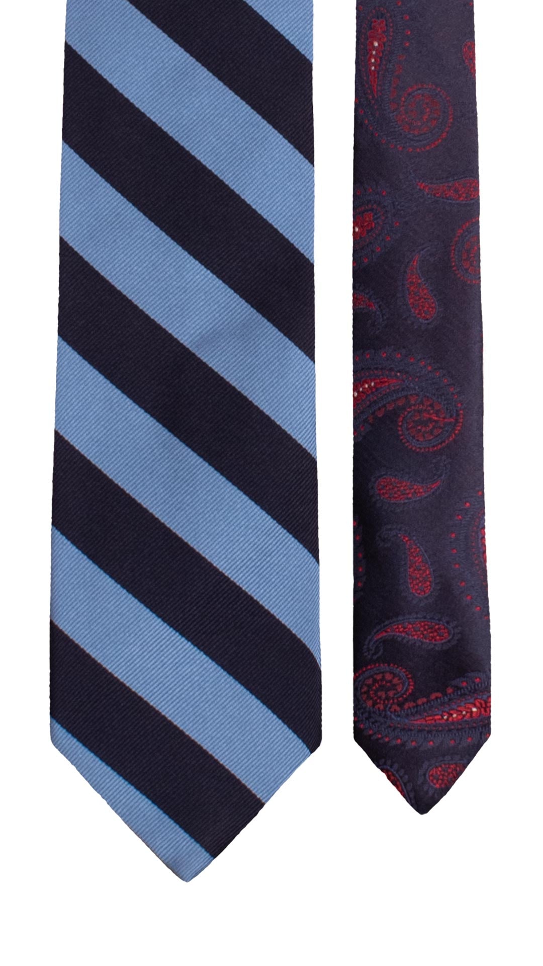 Cravatta Regimental di Seta Azzurra Blu Nodo in Contrasto Blu a Pois Azzurri Bianchi N3313 Graffeo Cravatte Made in Italy Pala