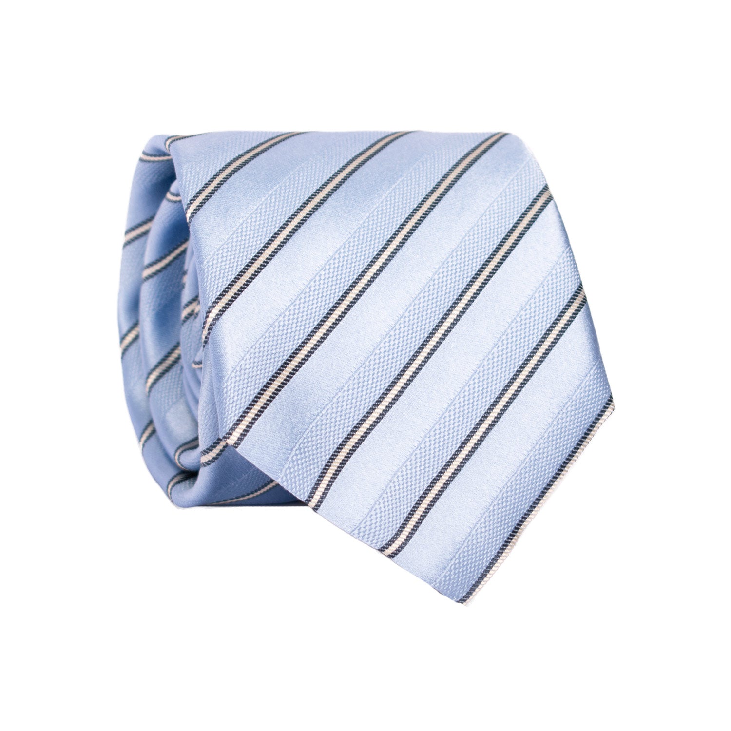 Cravatta Regimental di Seta Azzurra con Righe Blu Bianche 7155 Graffeo Cravatte Made in Italy Rotolo