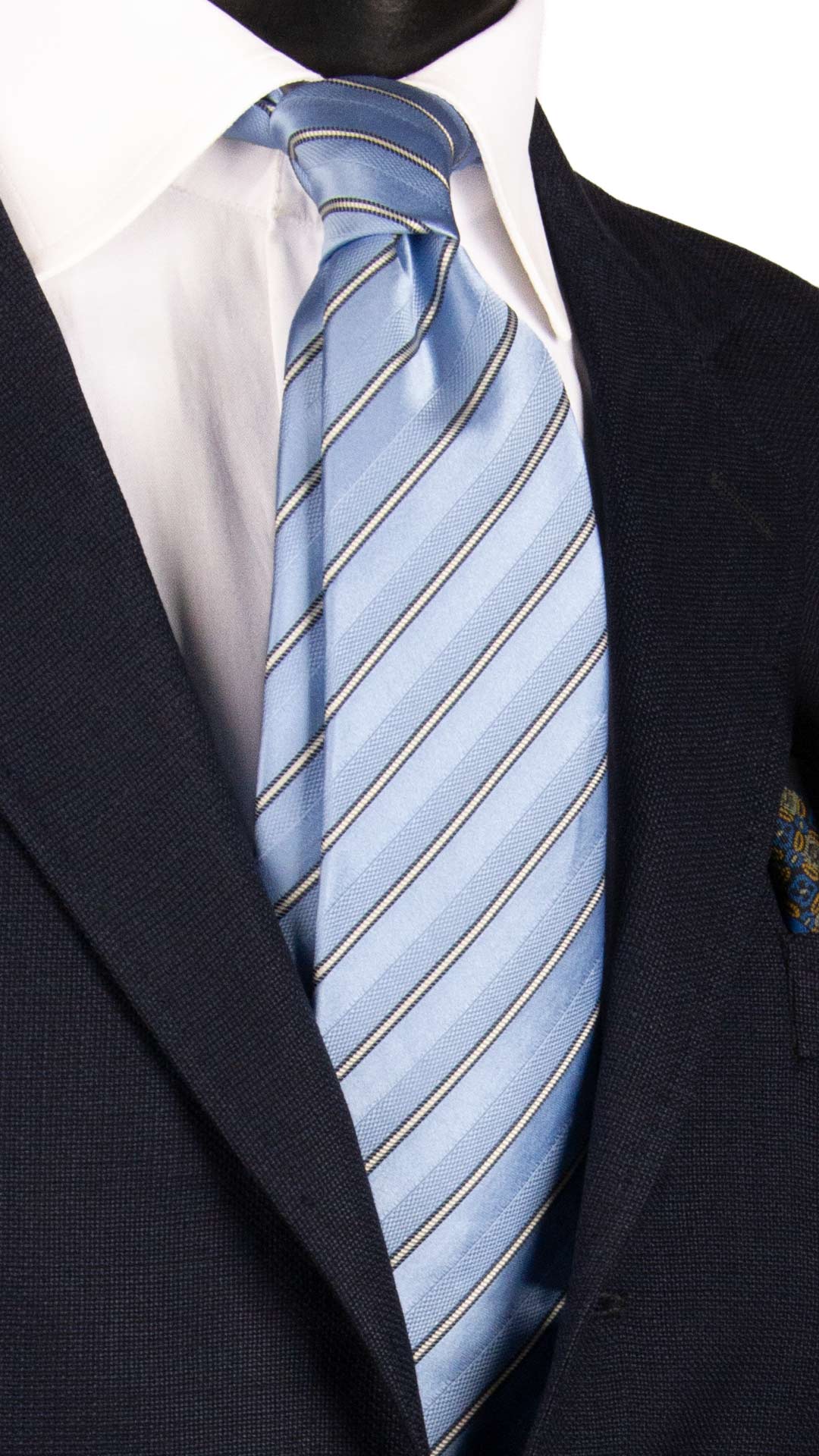 Cravatta Regimental di Seta Azzurra con Righe Blu Bianche 7155 Graffeo Cravatte Made in Italy