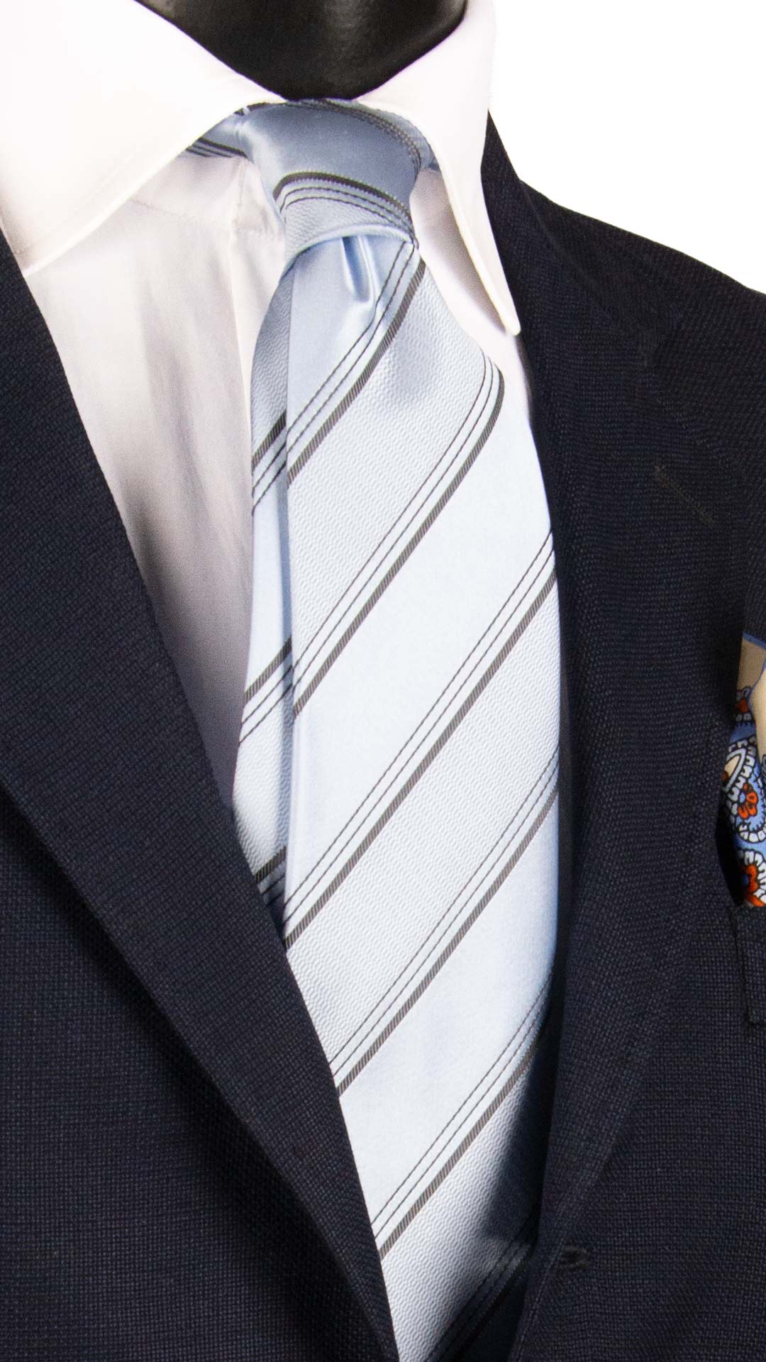 Cravatta Regimental di Seta Azzurro Polvere con Righe Grigie 7320 Graffeo Cravatte Made in Italy