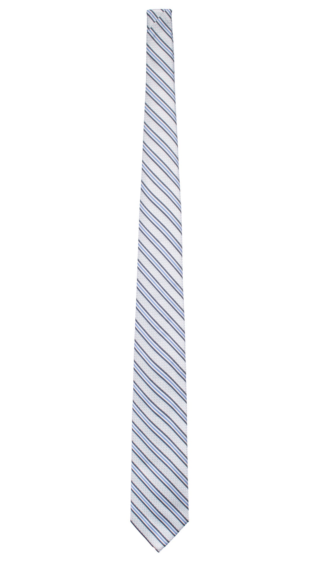 Cravatta Regimental di Seta Azzurro Polvere con Righe Indaco Bianco Blu 7444 Made in Italy Graffeo Cravatte Intera