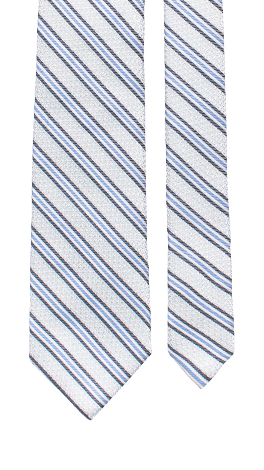 Cravatta Regimental di Seta Azzurro Polvere con Righe Indaco Bianco Blu 7444 Made in Italy Graffeo Cravatte Pala