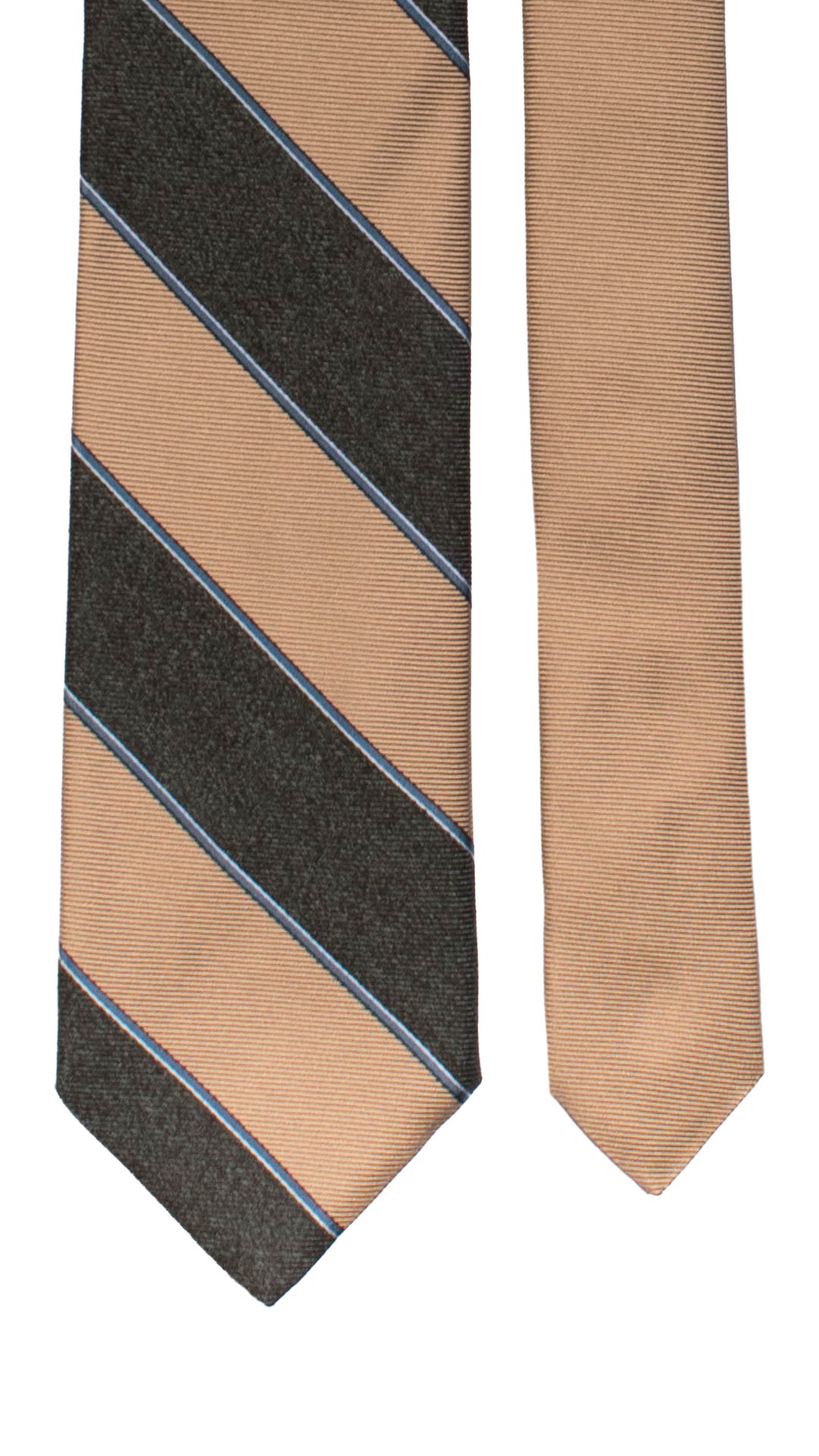 Cravatta Regimental di Seta Beige Grigia con Righe Avio Celeste 7331 Graffeo Cravatte Made in Italy Pala