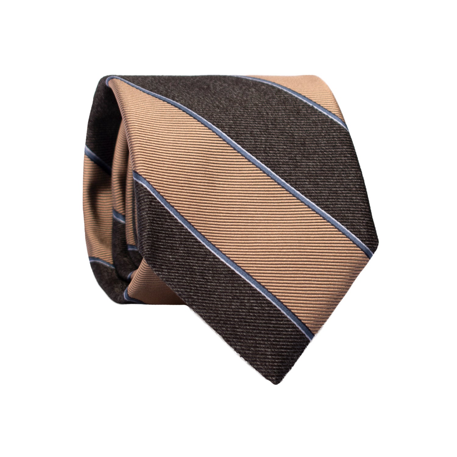 Cravatta Regimental di Seta Beige Grigia con Righe Avio Celeste 7331 Graffeo Cravatte Made in Italy Rotolo