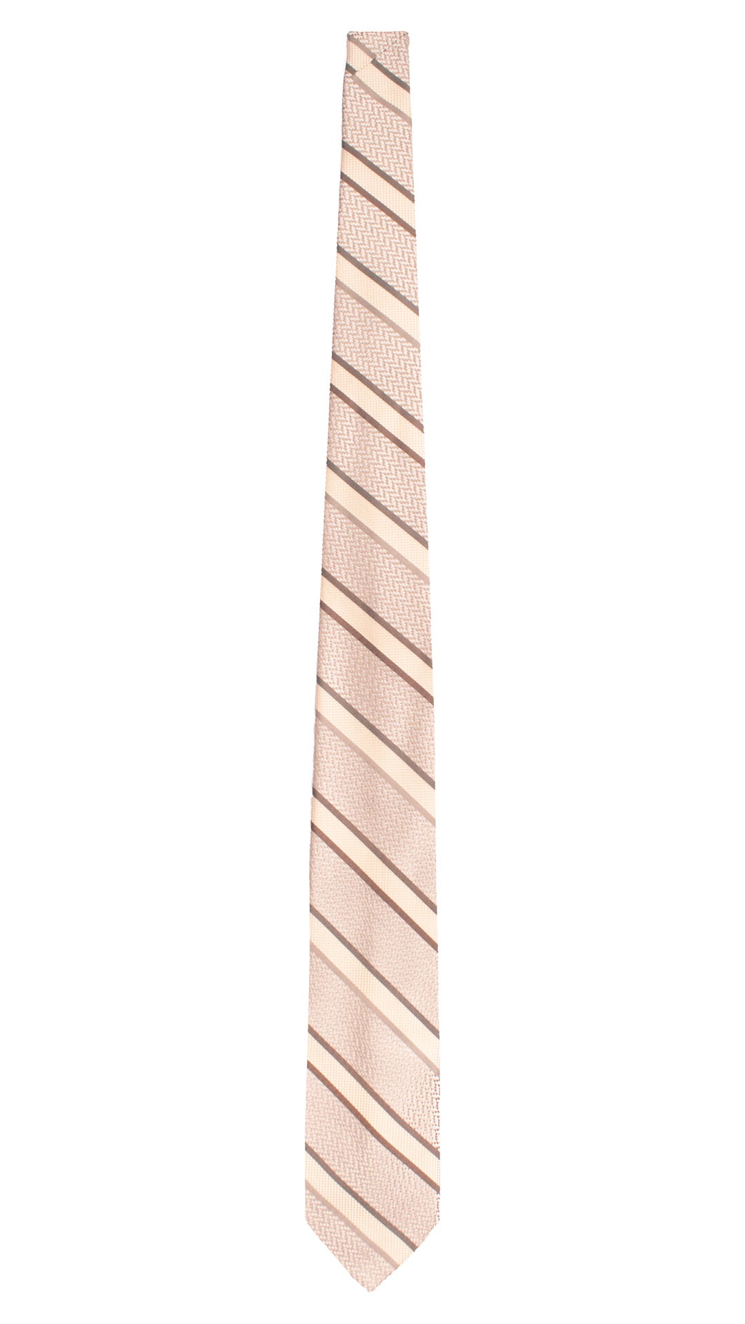 Cravatta Regimental di Seta Beige Lisca di Pesce con Righe Color Crema Marrone Tortora AN7572 Made in Italy Intera