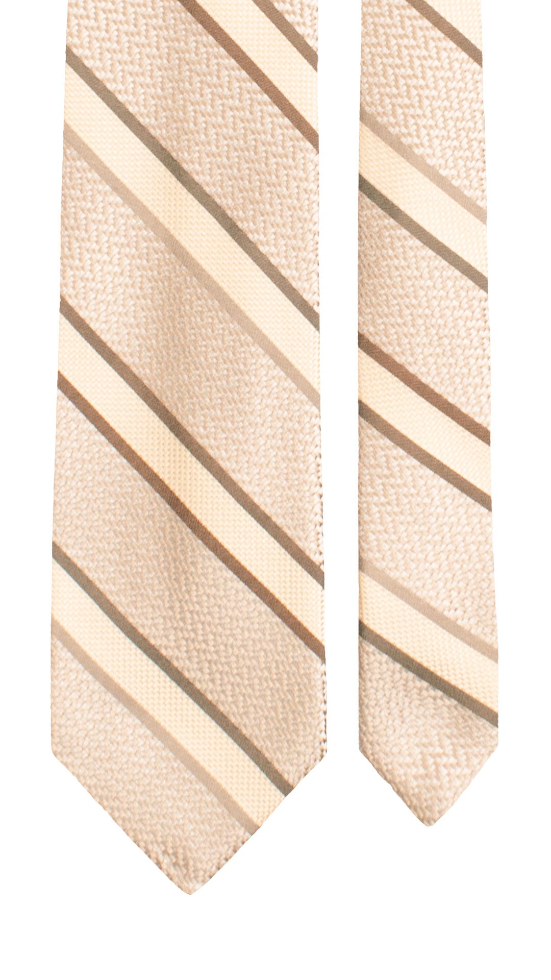 Cravatta Regimental di Seta Beige Lisca di Pesce con Righe Color Crema Marrone Tortora AN7572 Made in Italy Pala