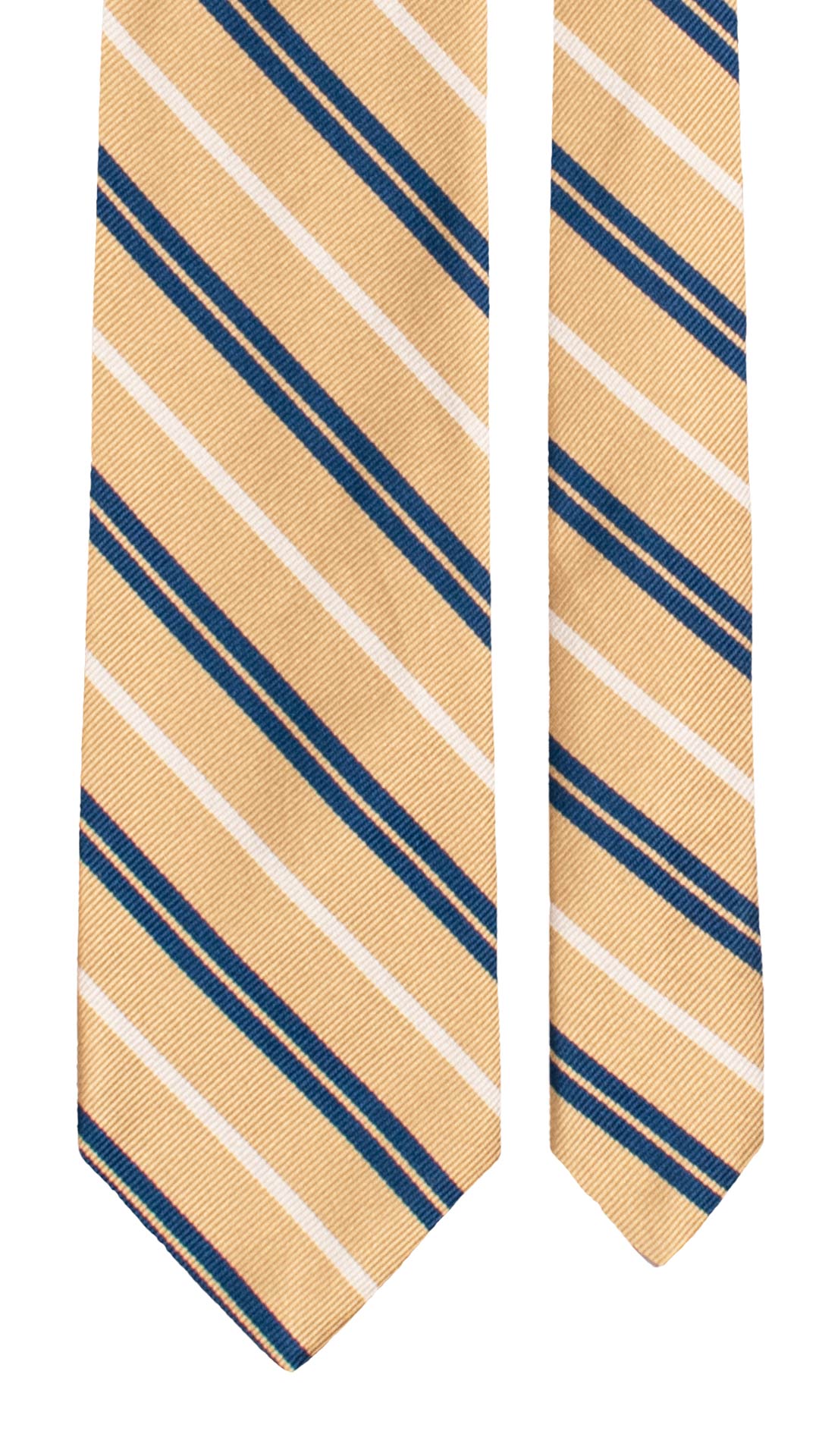 Cravatta Regimental di Seta Beige Scuro con Righe Blu Grigie 7701 Made in Italy Graffeo Cravatte Pala