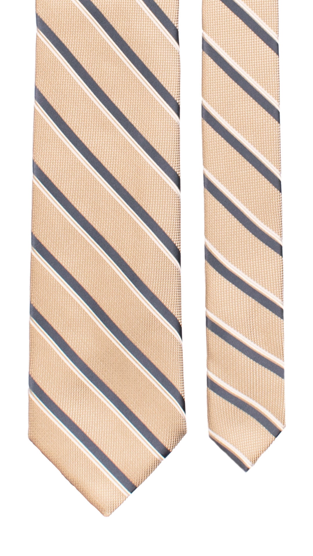 Cravatta Regimental di Seta Beige con Righe Indaco Bianche 7225 Graffeo Cravatte Made in Italy Pala