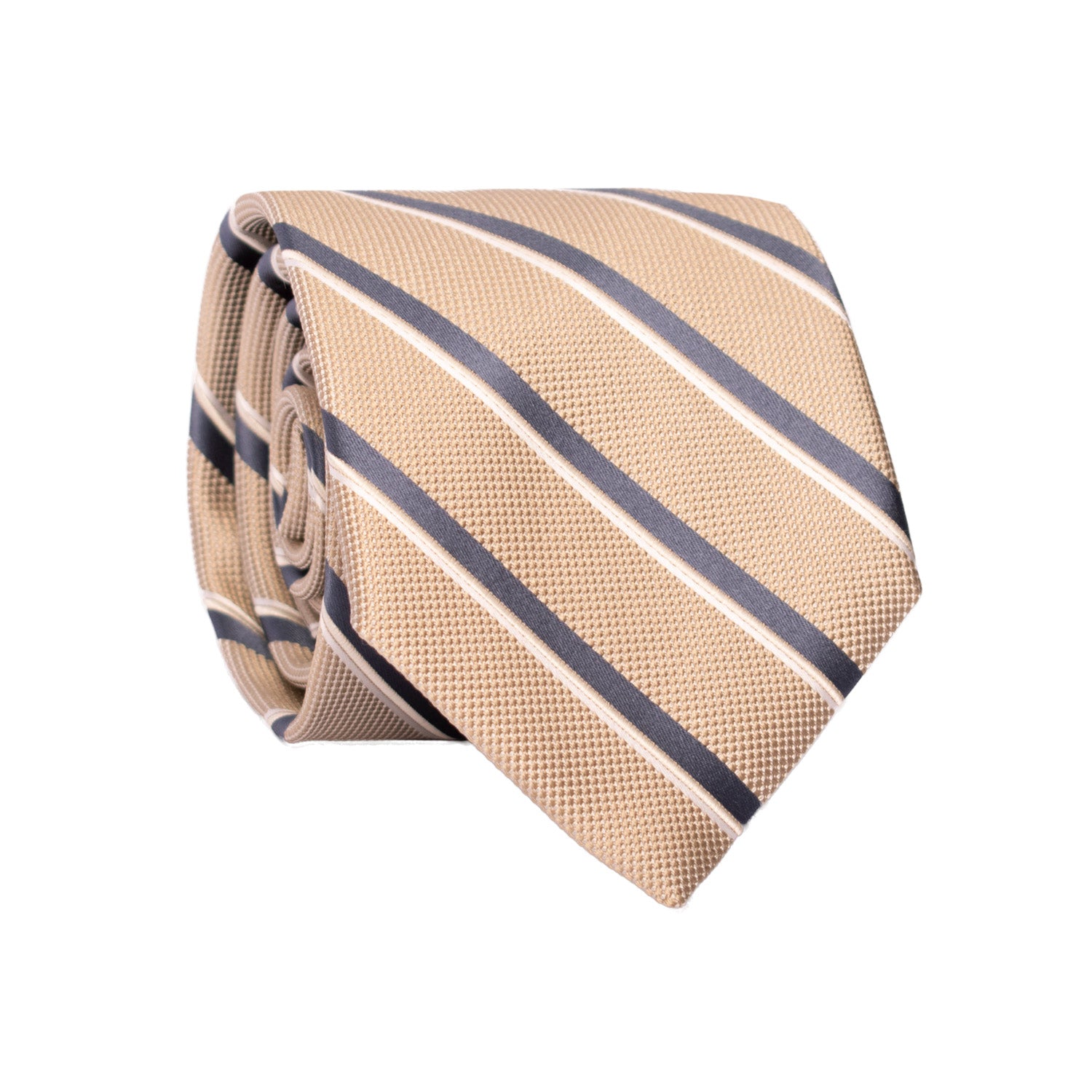 Cravatta Regimental di Seta Beige con Righe Indaco Bianche 7225 Graffeo Cravatte Made in Italy Rotolo