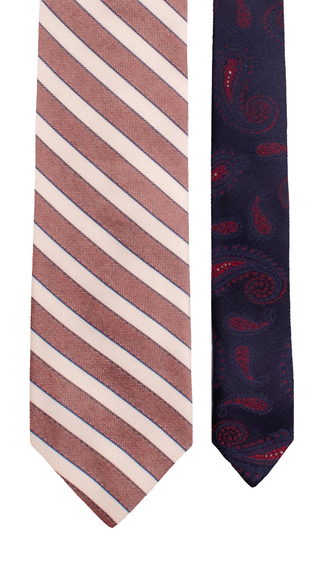 Cravatta Regimental di Seta Bianca Avio Rosso Mattone Nodo in Contrasto Vinaccia Paisley Grigio Argento N3330 Graffeo Cravatte Made in Italy Pala