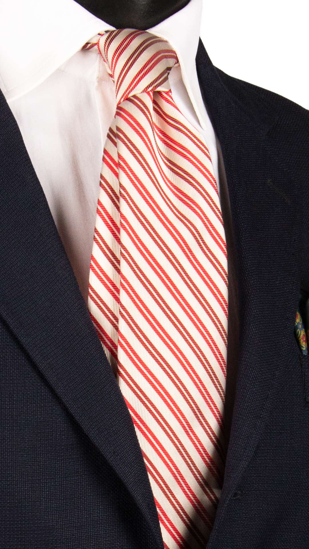 Cravatta Regimental di Seta Bianca Rossa Bordeaux 7203 Graffeo Cravatte Made in Italy