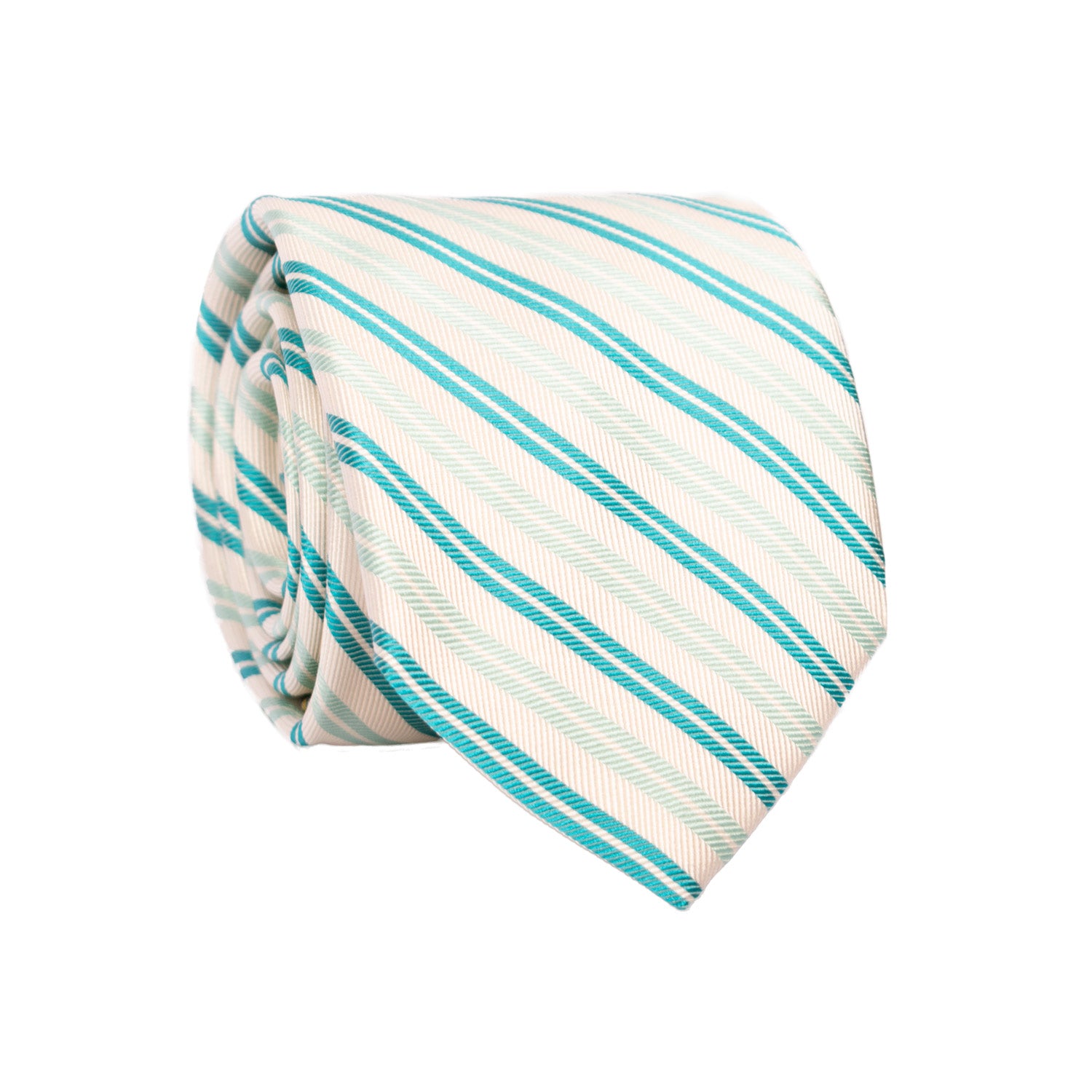 Cravatta Regimental di Seta Bianca Verde Petrolio Verde Acqua 7202 Graffeo Cravatte Made in Italy Rotolo