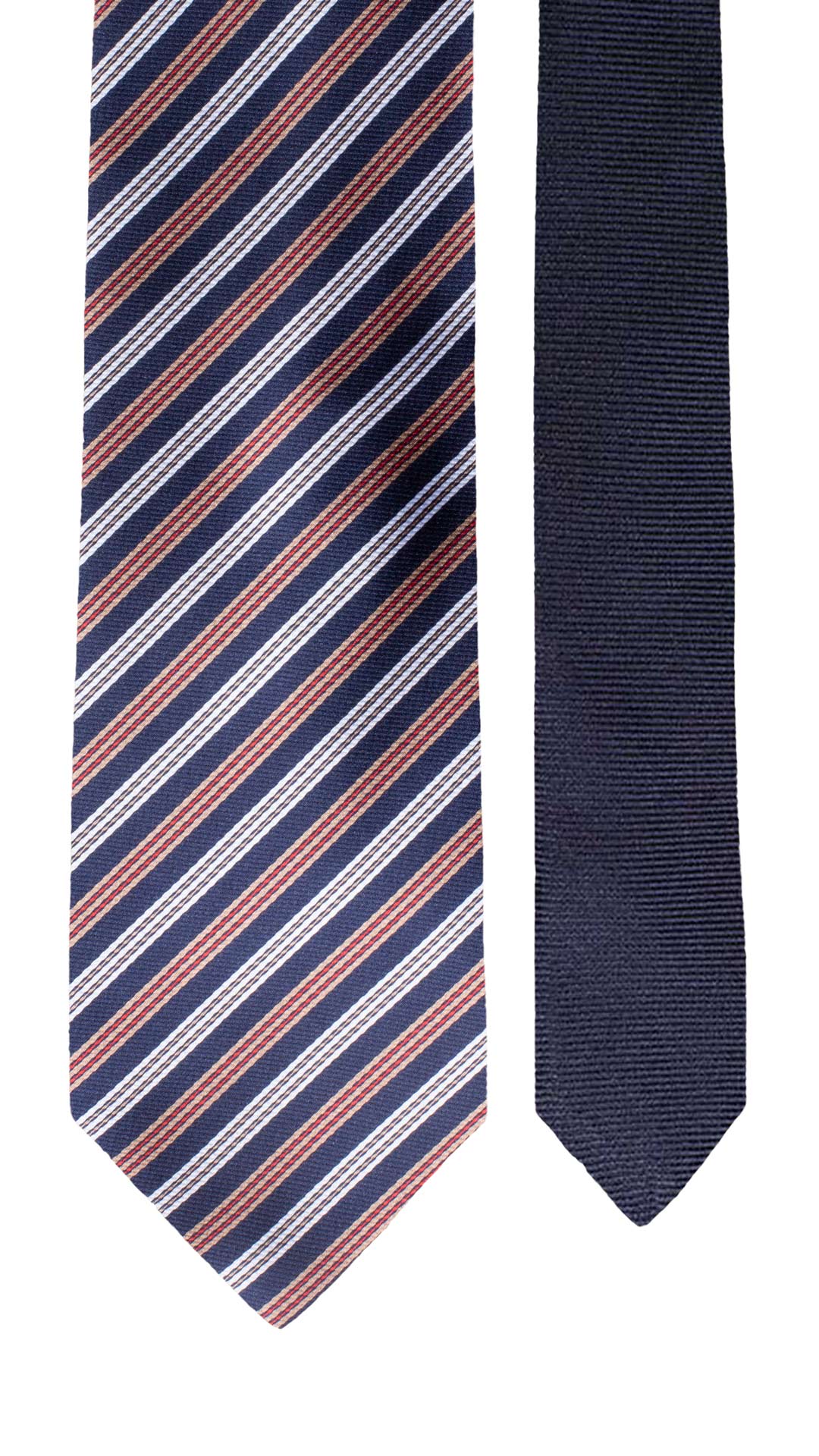 Cravatta Regimental di Seta Righe Blu Beige Bianco Rosso Made in Italy Graffeo Cravatte Pala