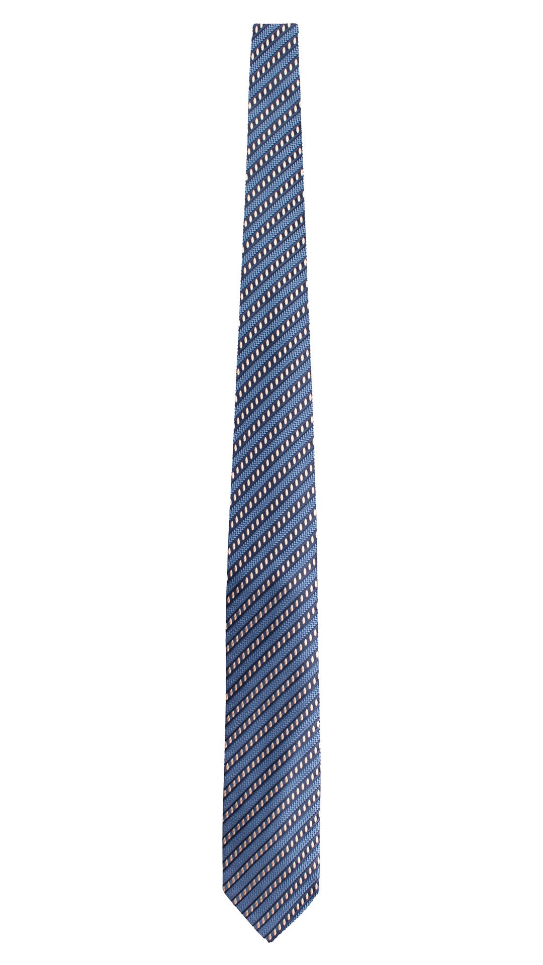Cravatta Regimental di Seta Blu Celeste Fantasia Grigio Argento Beige 1681 Graffeo Cravatte Made in Italy Intera