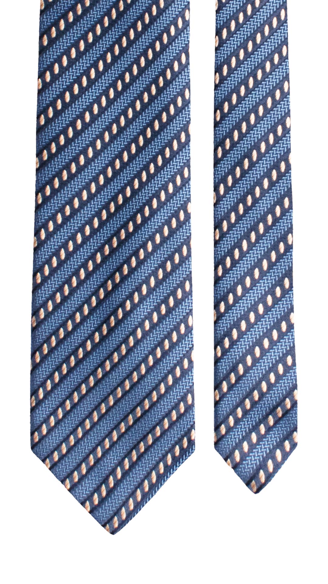 Cravatta Regimental di Seta Blu Celeste Fantasia Grigio Argento Beige 1681 Graffeo Cravatte Made in Italy Pala